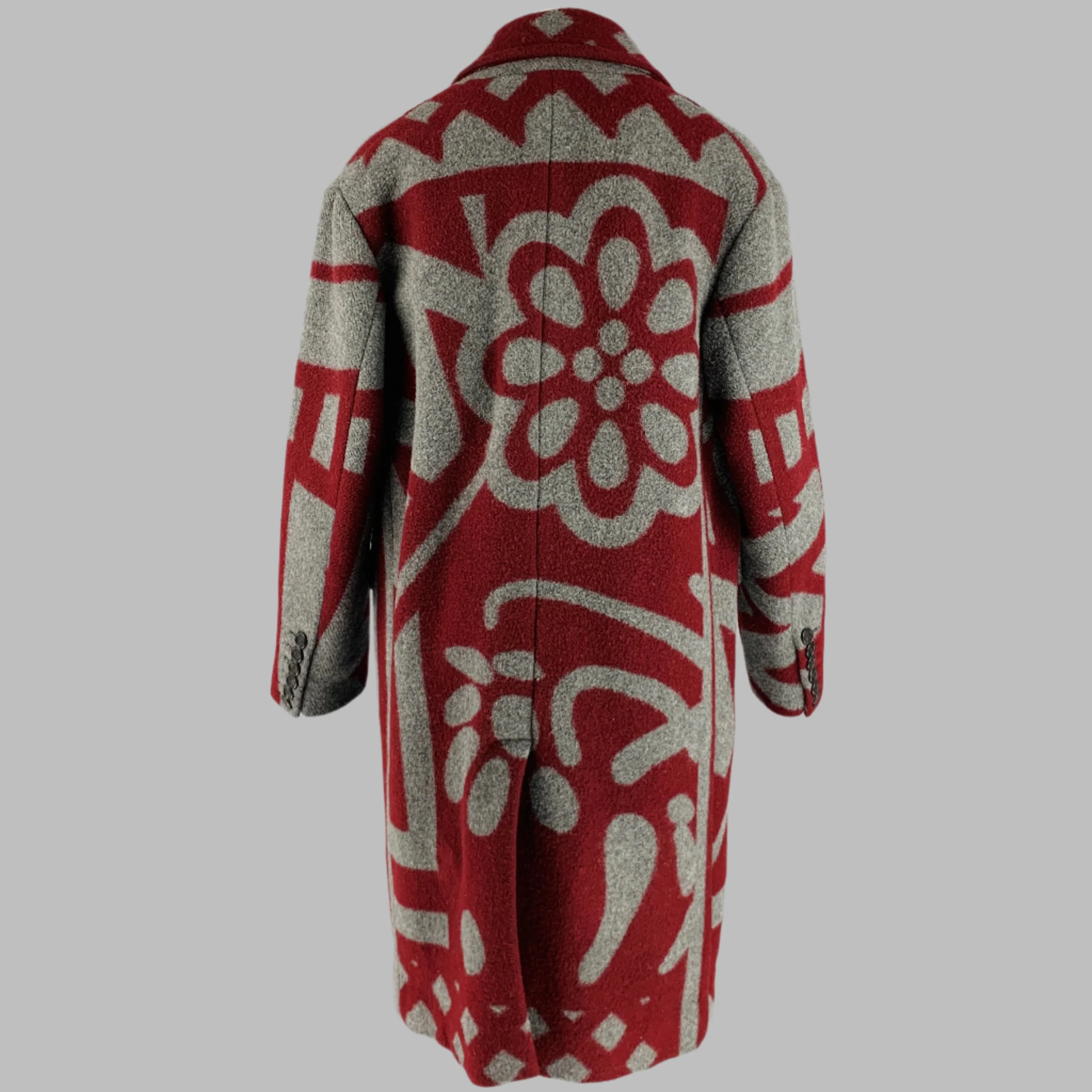 BURBERRY PRORSUM FW14 Size 46 Burgundy Grey Floral Wool Coat - Image 3