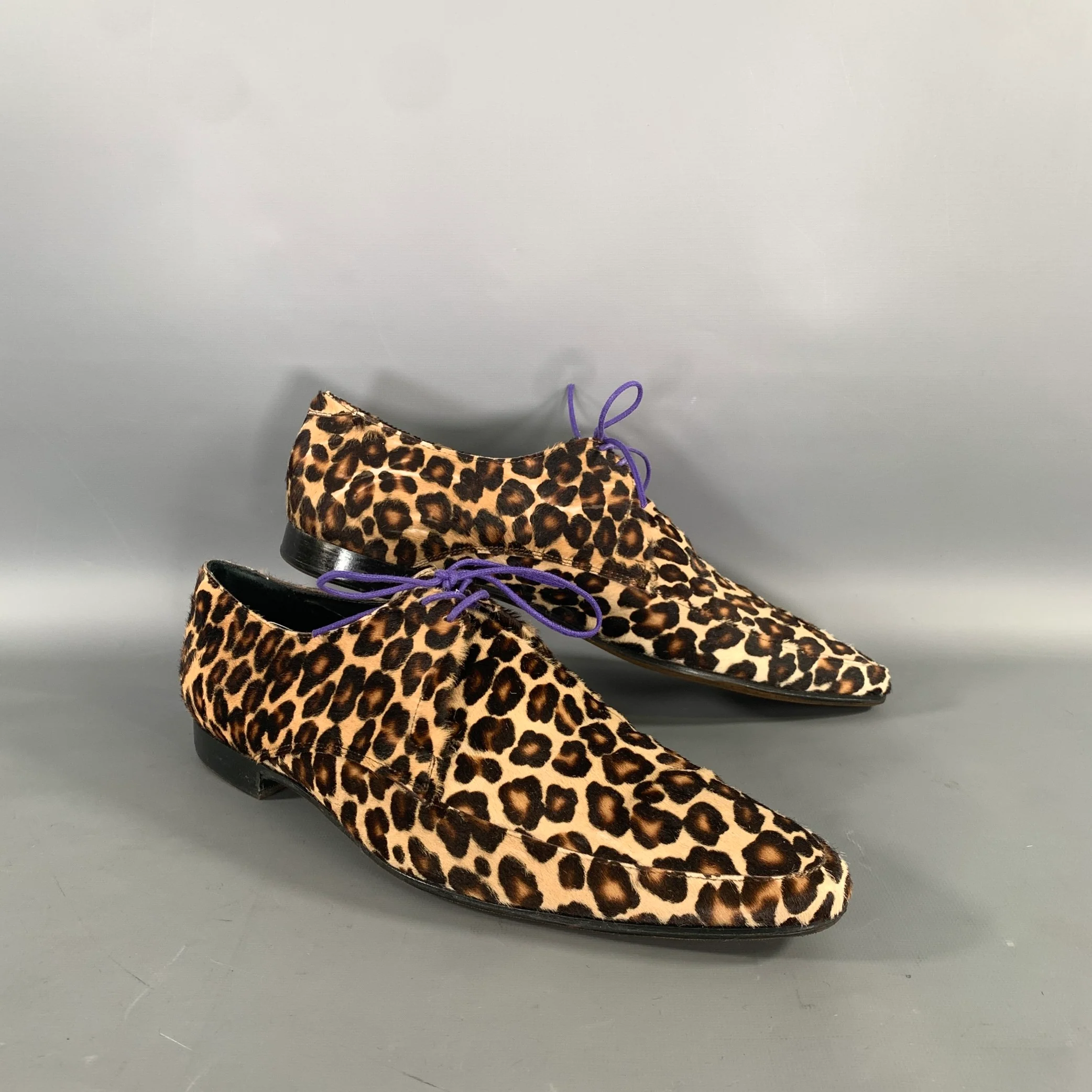 BURBERRY PRORSUM Size 11 Brown Camel Animal Print Calf skin Lace Up Shoes