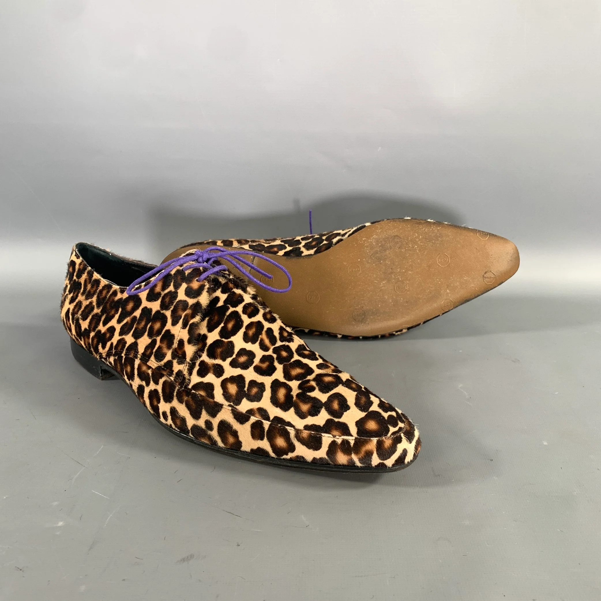 BURBERRY PRORSUM Size 11 Brown Camel Animal Print Calf skin Lace Up Shoes - Image 5