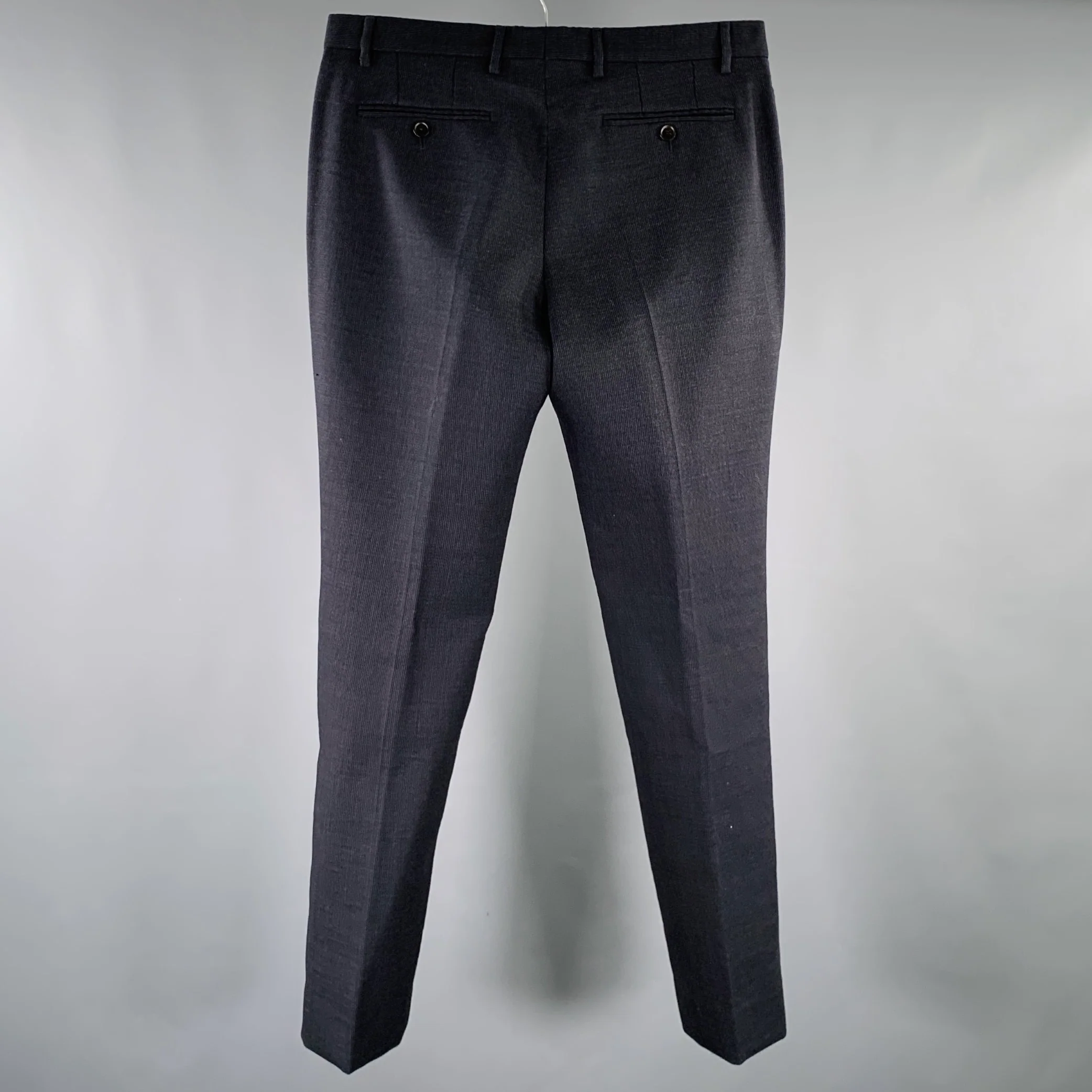 BURBERRY PRORSUM Size 32 Grey Charcoal Ribbed Wool Zip Dress Pants - Image 3