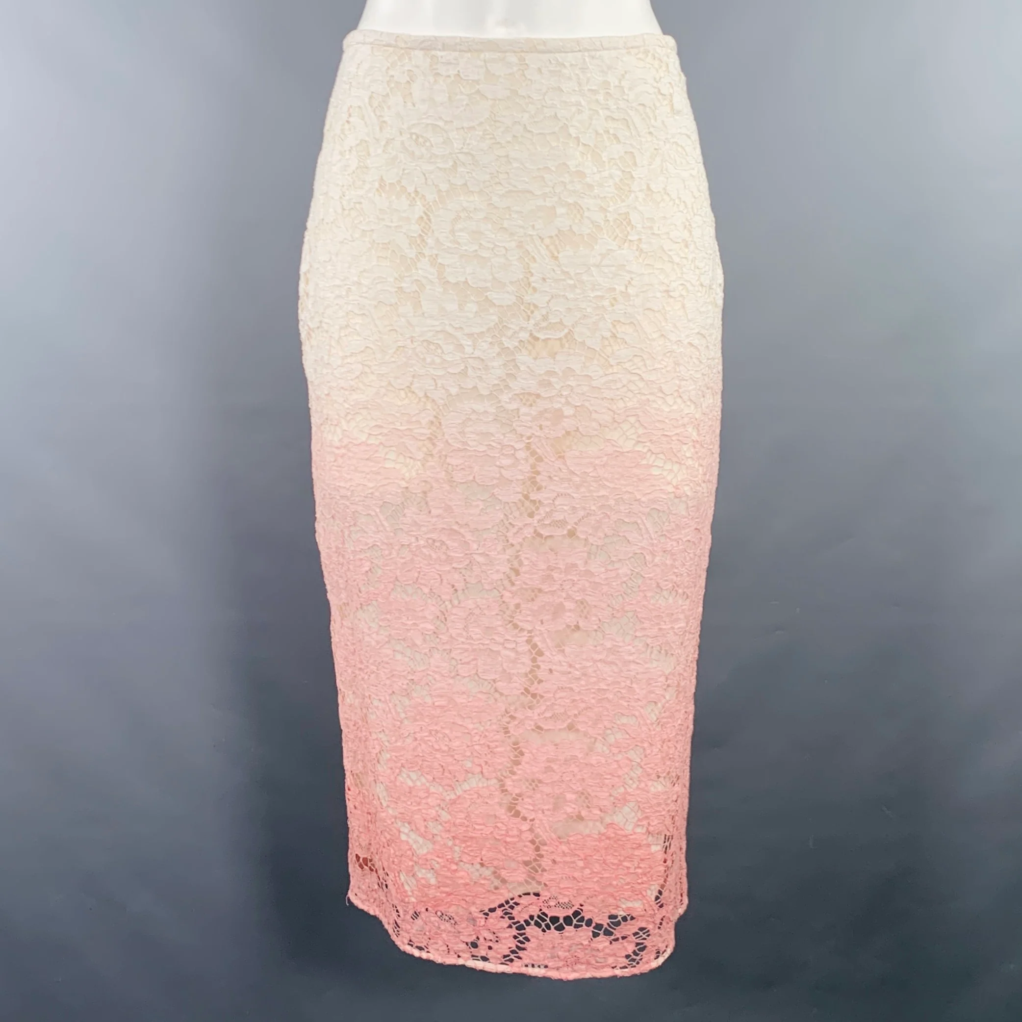 BURBERRY PRORSUM Size 4 Pink White Floral Pencil Guipure Lace Ombré Skirt