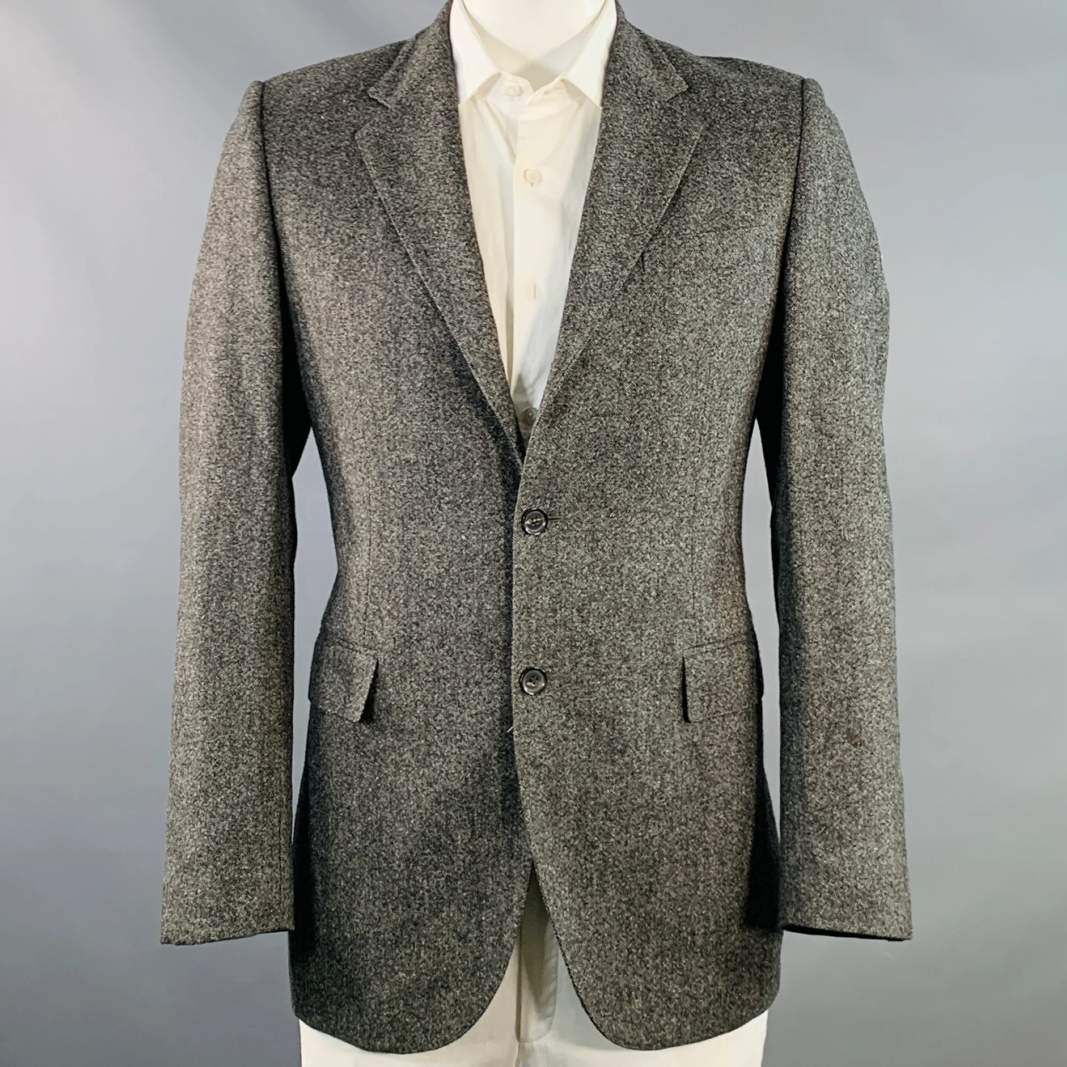 BURBERRY PRORSUM Size 42 Grey Black Heather Wool Notch Lapel Sport Coat