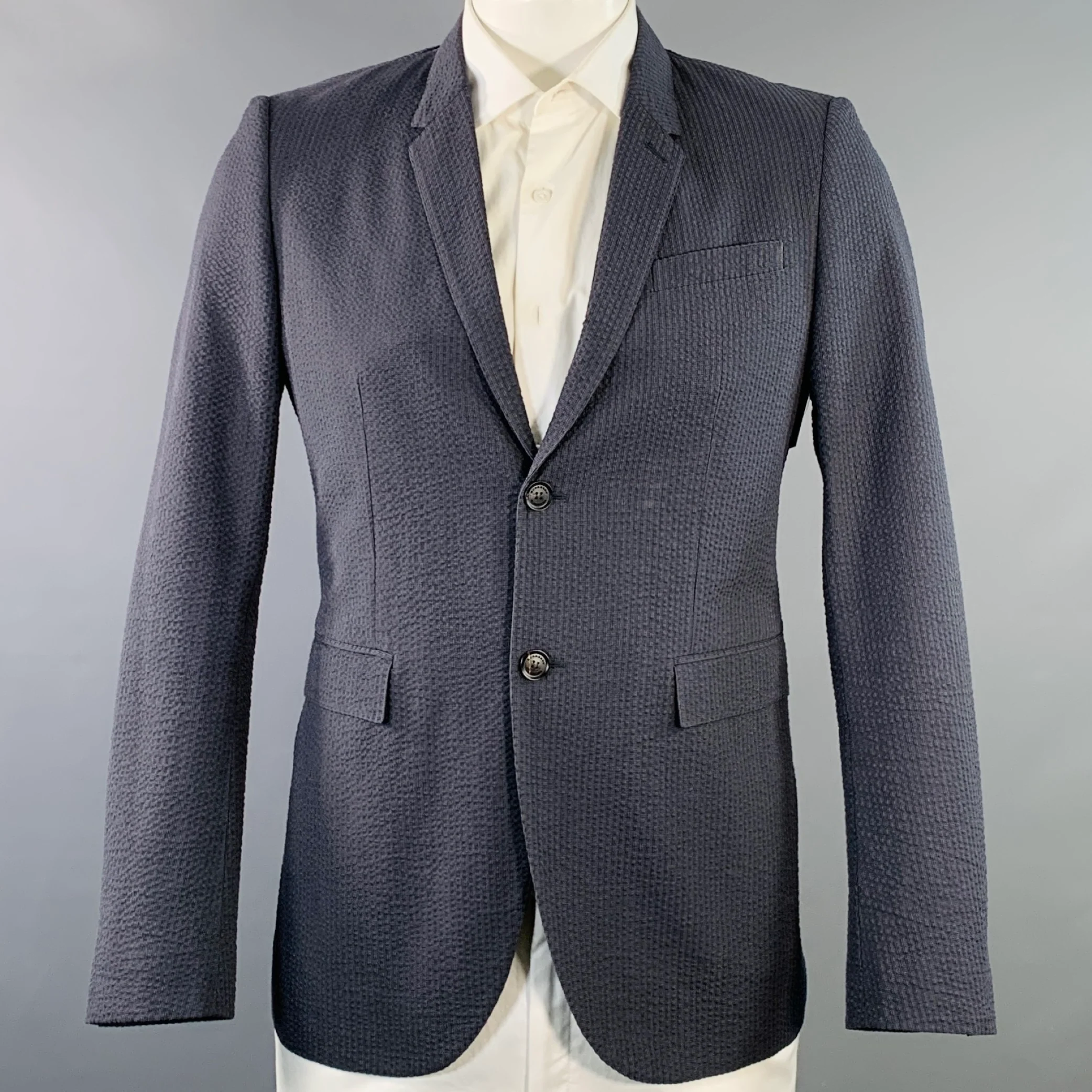BURBERRY PRORSUM Size 42 Slate Grey Seersucker Cotton Notch Lapel Sport Coat