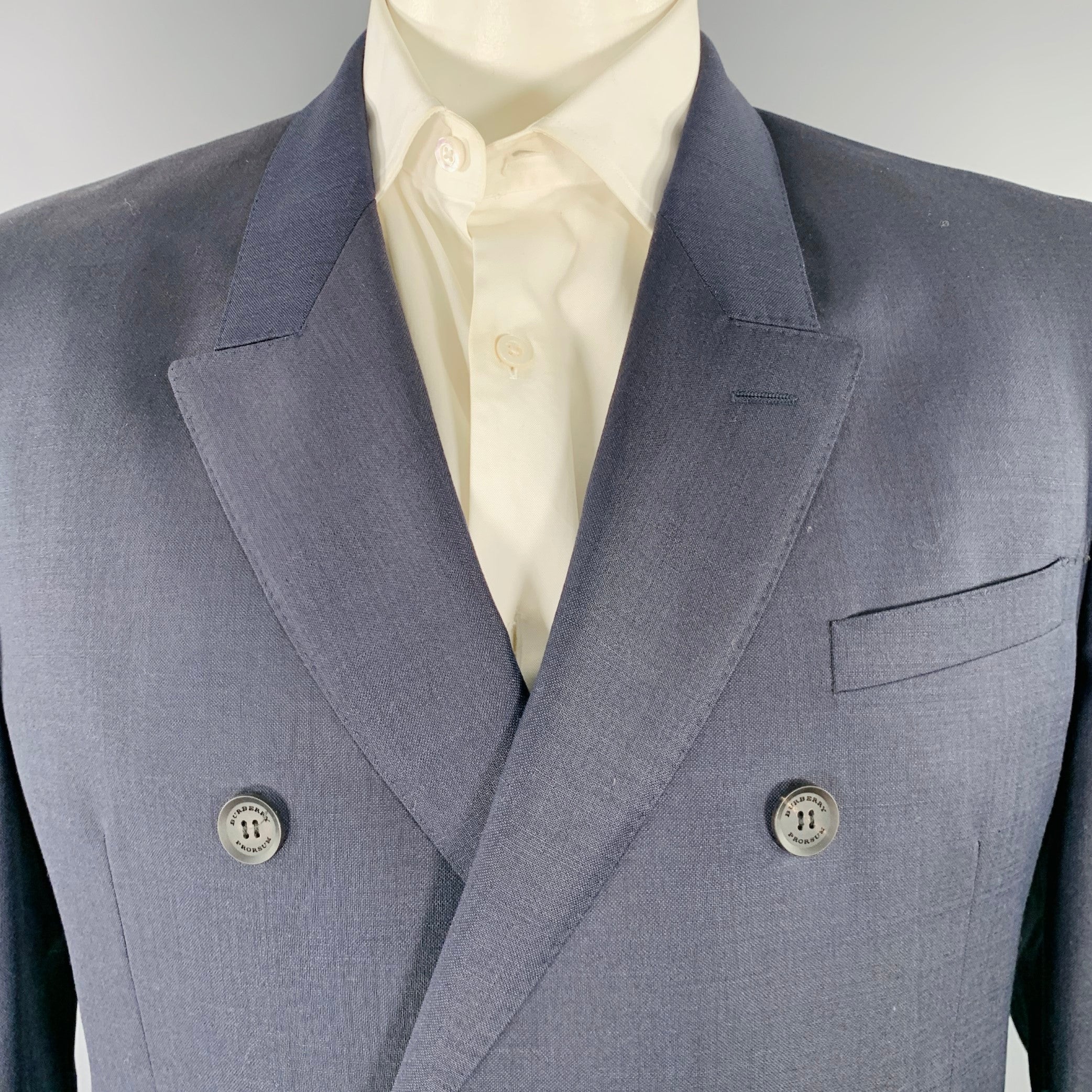 BURBERRY PRORSUM Size 44 Blue Indigo Double Breasted Sport Coat - Image 2