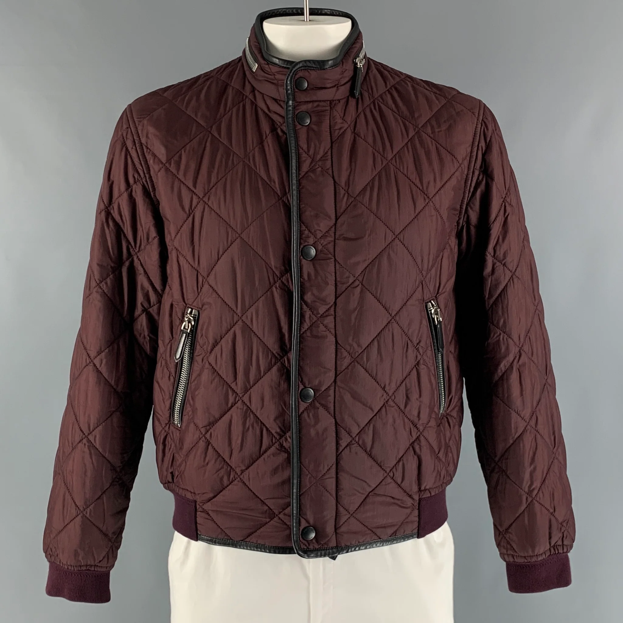 BURBERRY PRORSUM Size 44 Burgundy Quilted Nylon Jacket