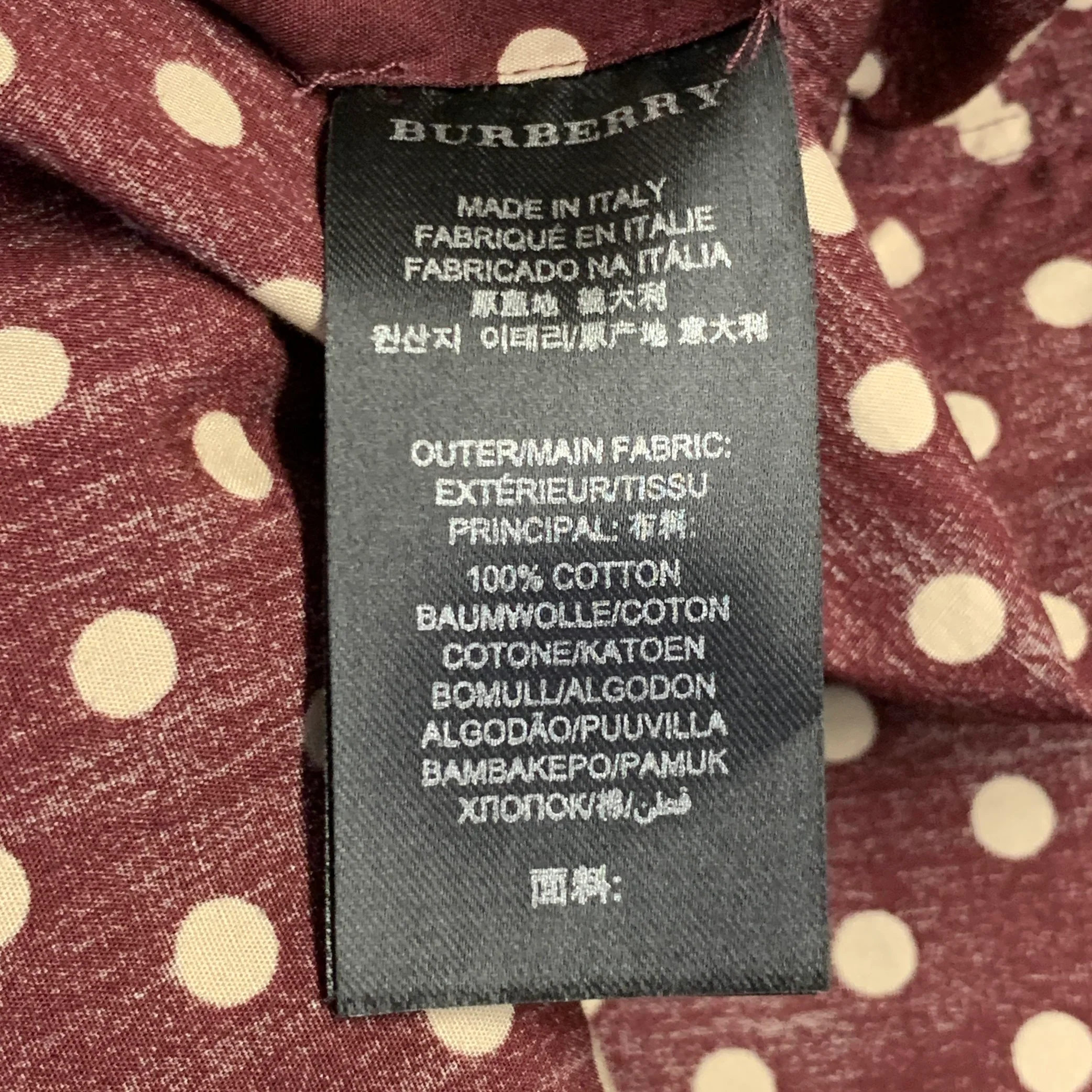 BURBERRY PRORSUM Size L Burgundy Beige Polka Dot Cotton Long Sleeve Shirt - Image 5