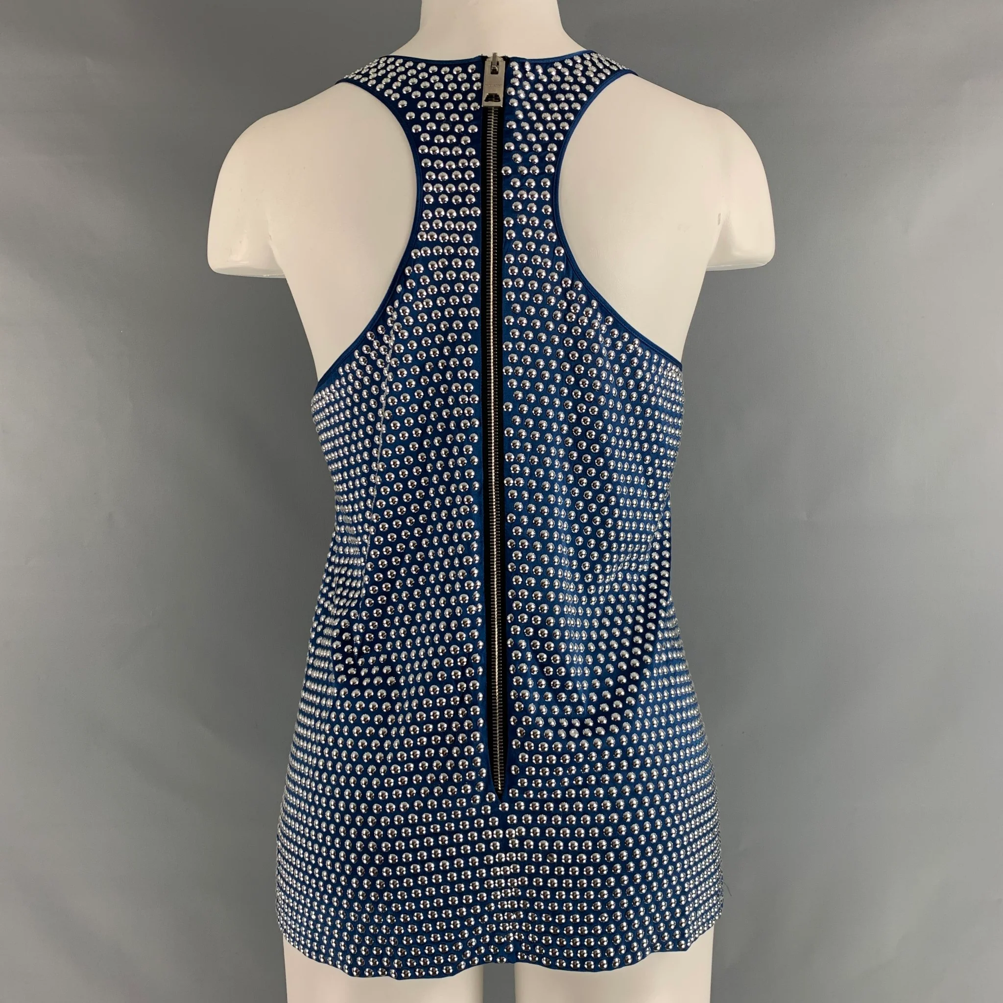 BURBERRY PRORSUM Size M Blue Silver Silk Elastane Studded Racerback Dress Top - Image 4