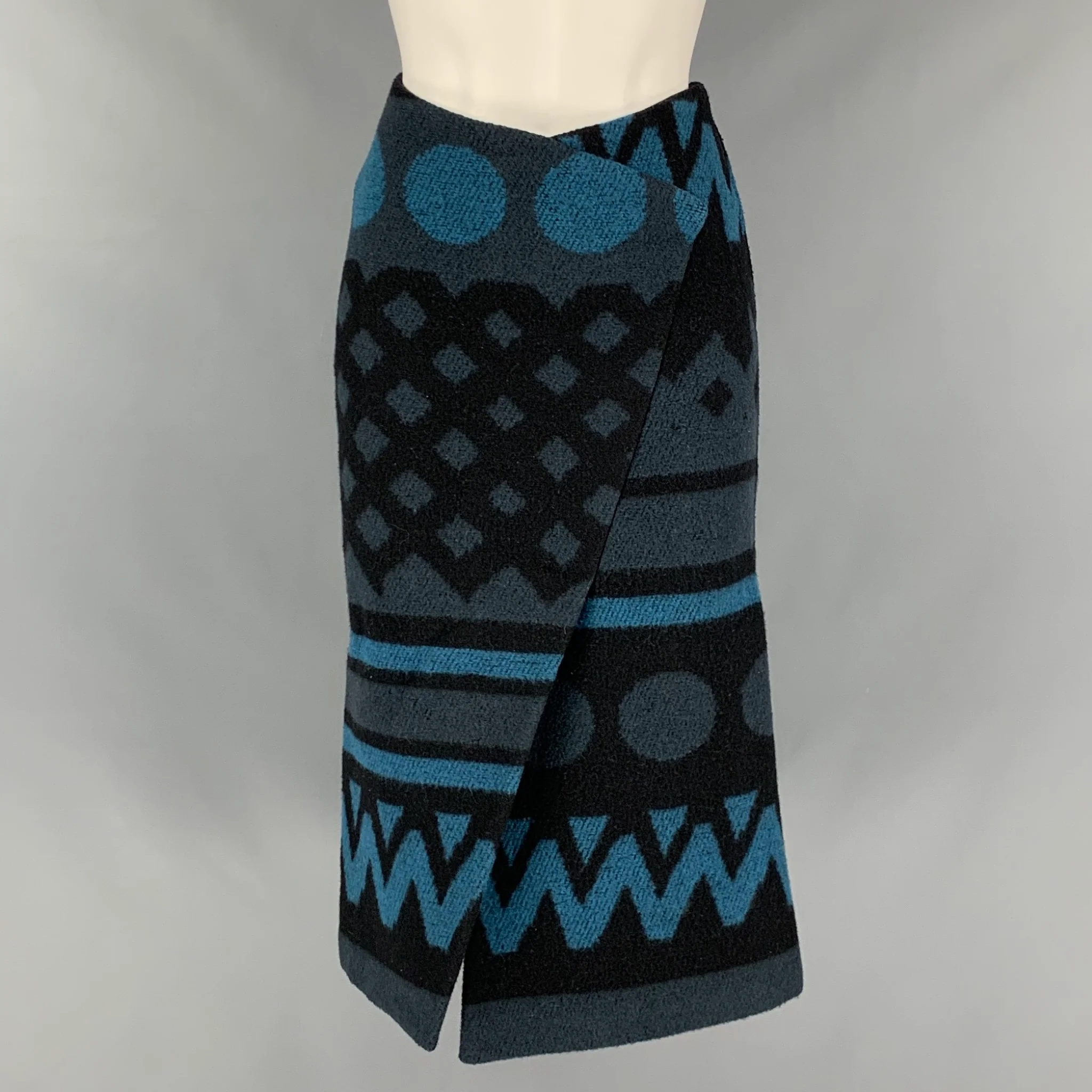 BURBERRY PRORSUM Size XS Blue Navy Wool Cashmere Abstract Pencil Skirt