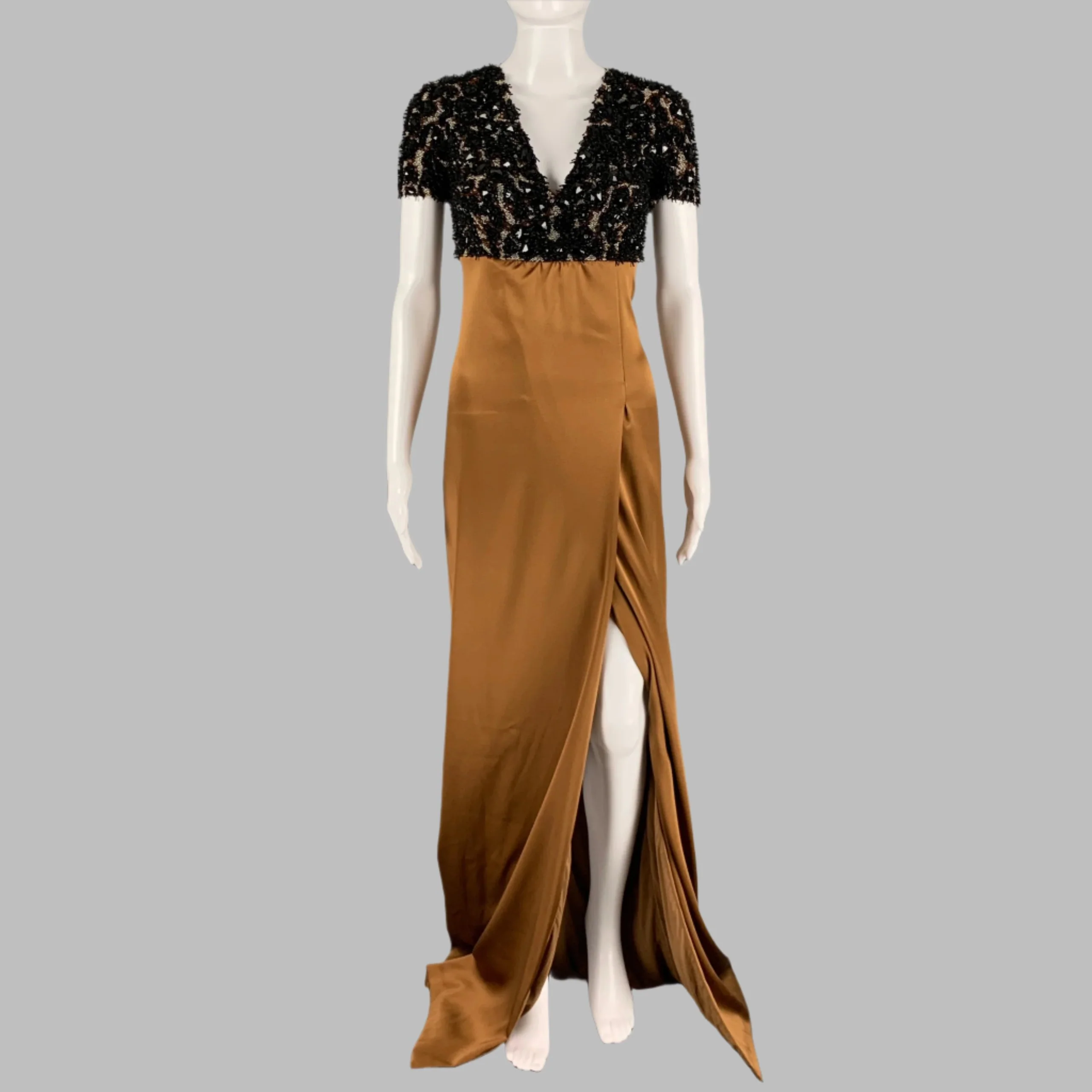 BURBERRY PRORSUM Pre-Fall 2013 Size XS Brown Camel Silk Evening Gown Long Dress