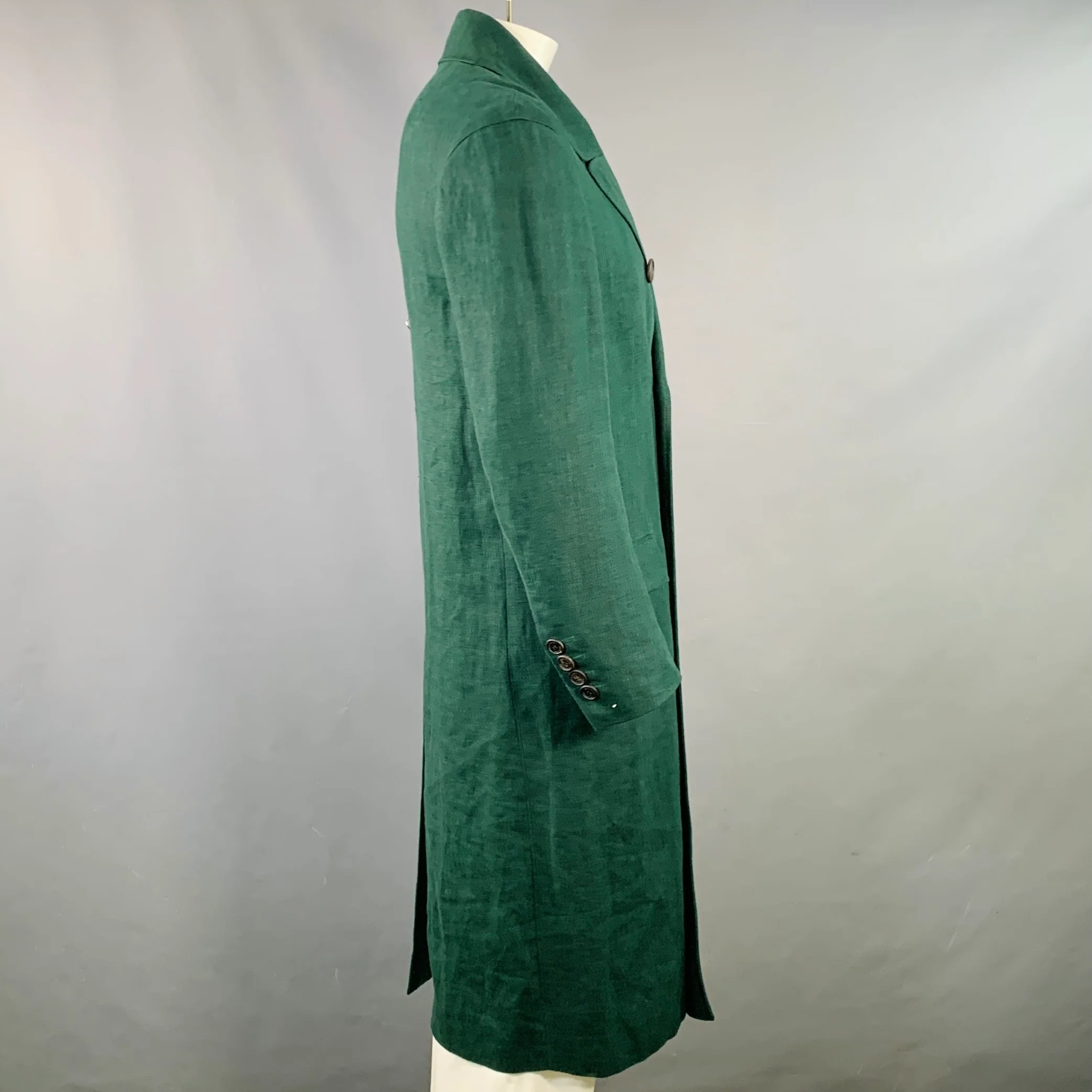 BURBERRY PRORSUM SS15 Size 44 Green Linen Double Breasted Coat - Image 3