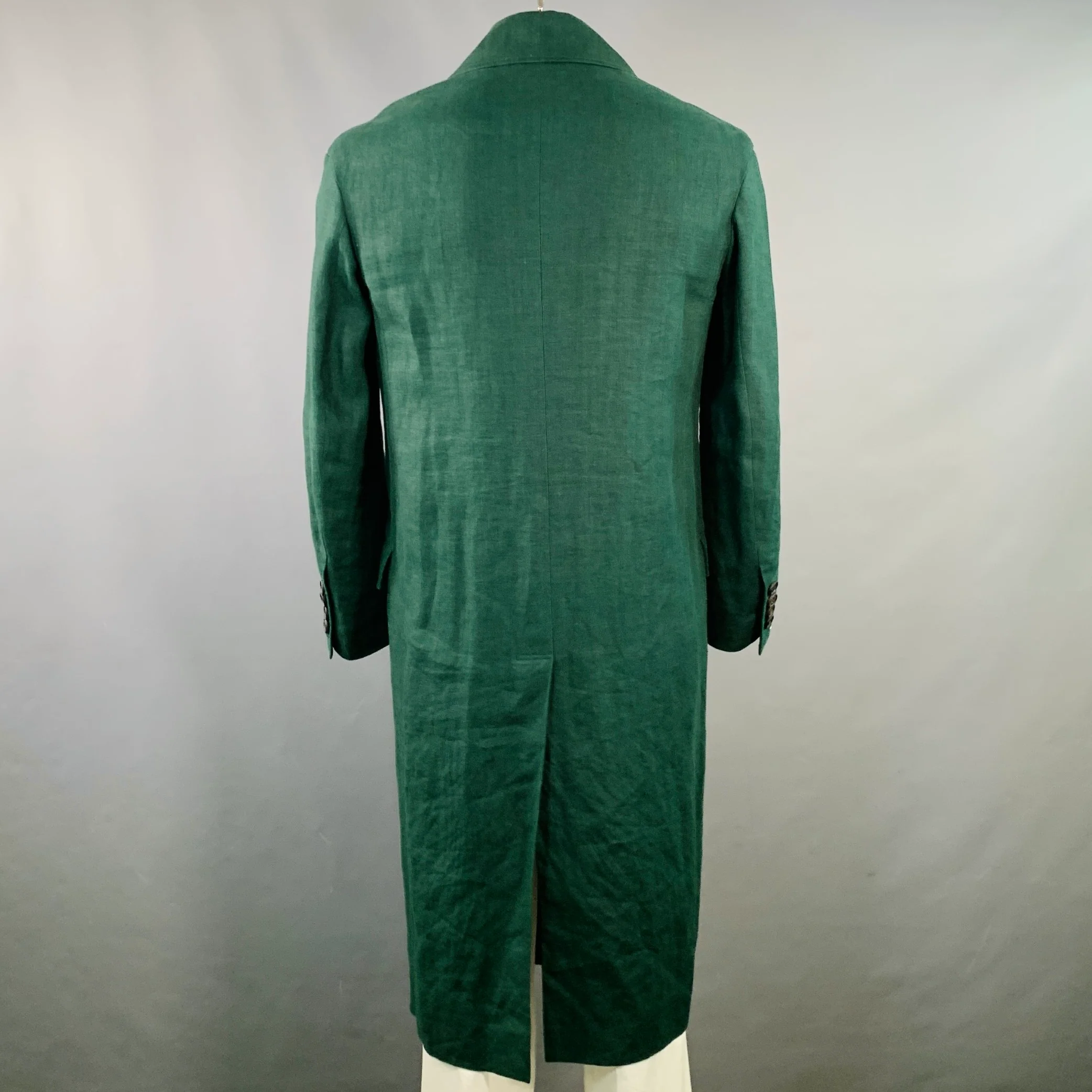 BURBERRY PRORSUM SS15 Size 44 Green Linen Double Breasted Coat - Image 4