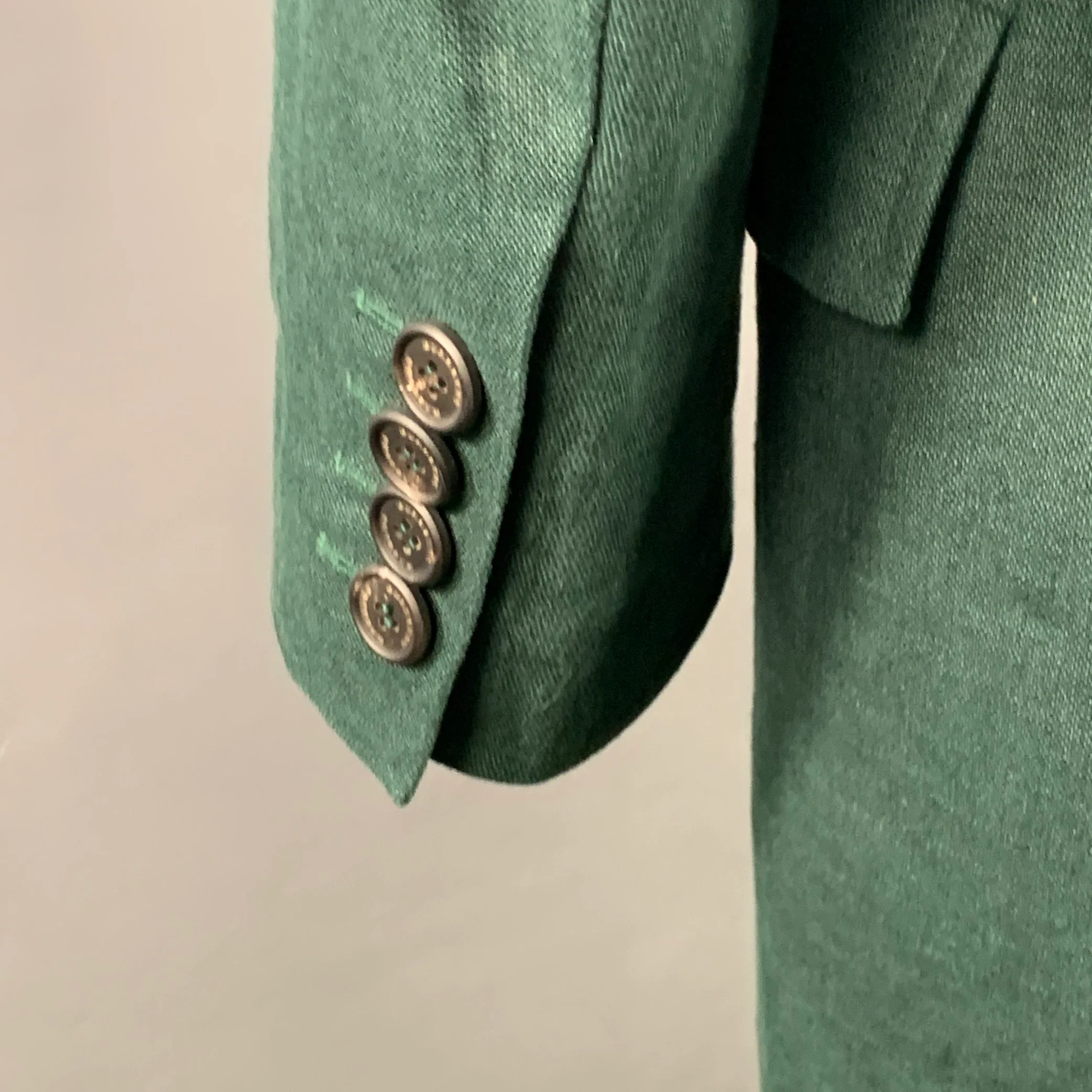 BURBERRY PRORSUM SS15 Size 44 Green Linen Double Breasted Coat - Image 5