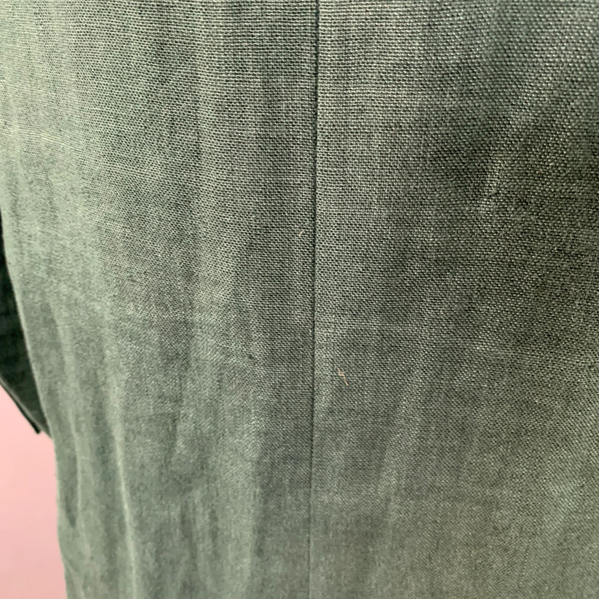 BURBERRY PRORSUM SS15 Size 44 Green Linen Double Breasted Coat - Image 6
