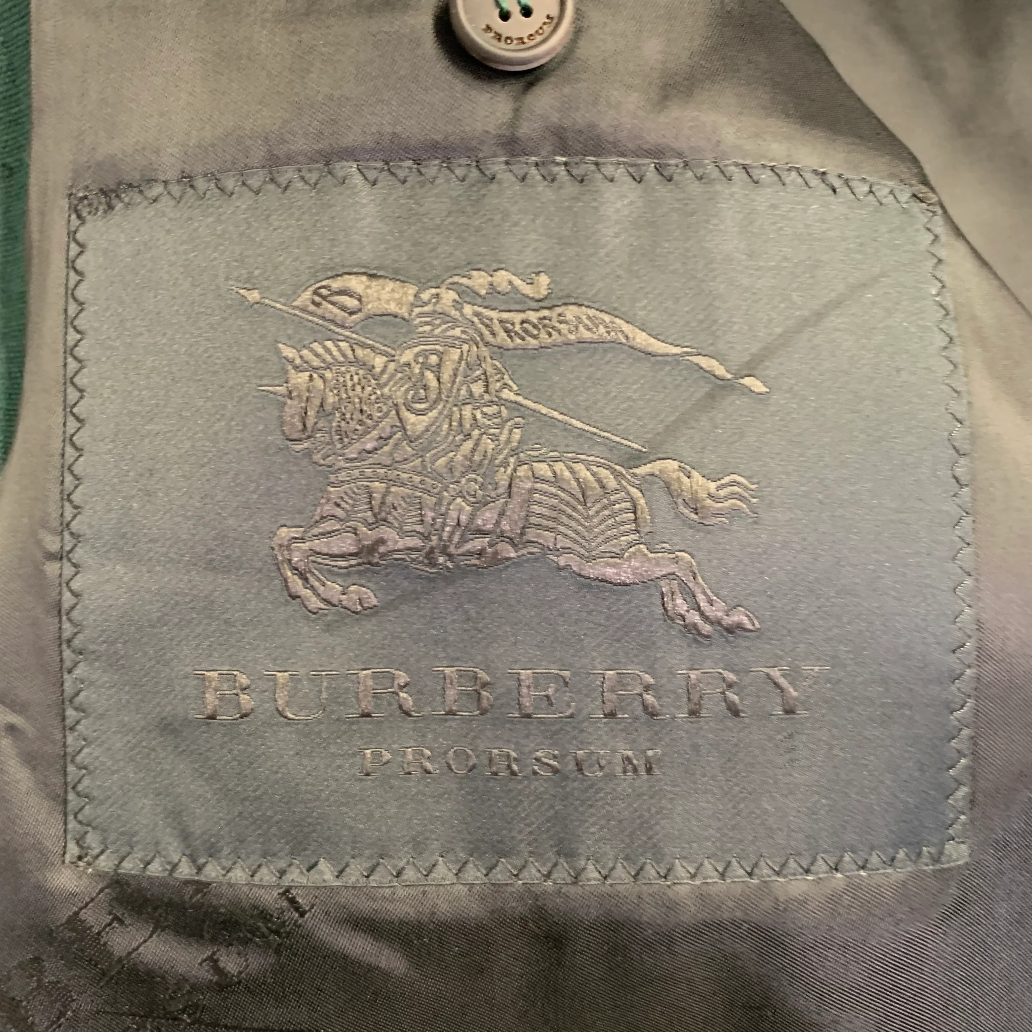 BURBERRY PRORSUM SS15 Size 44 Green Linen Double Breasted Coat - Image 7