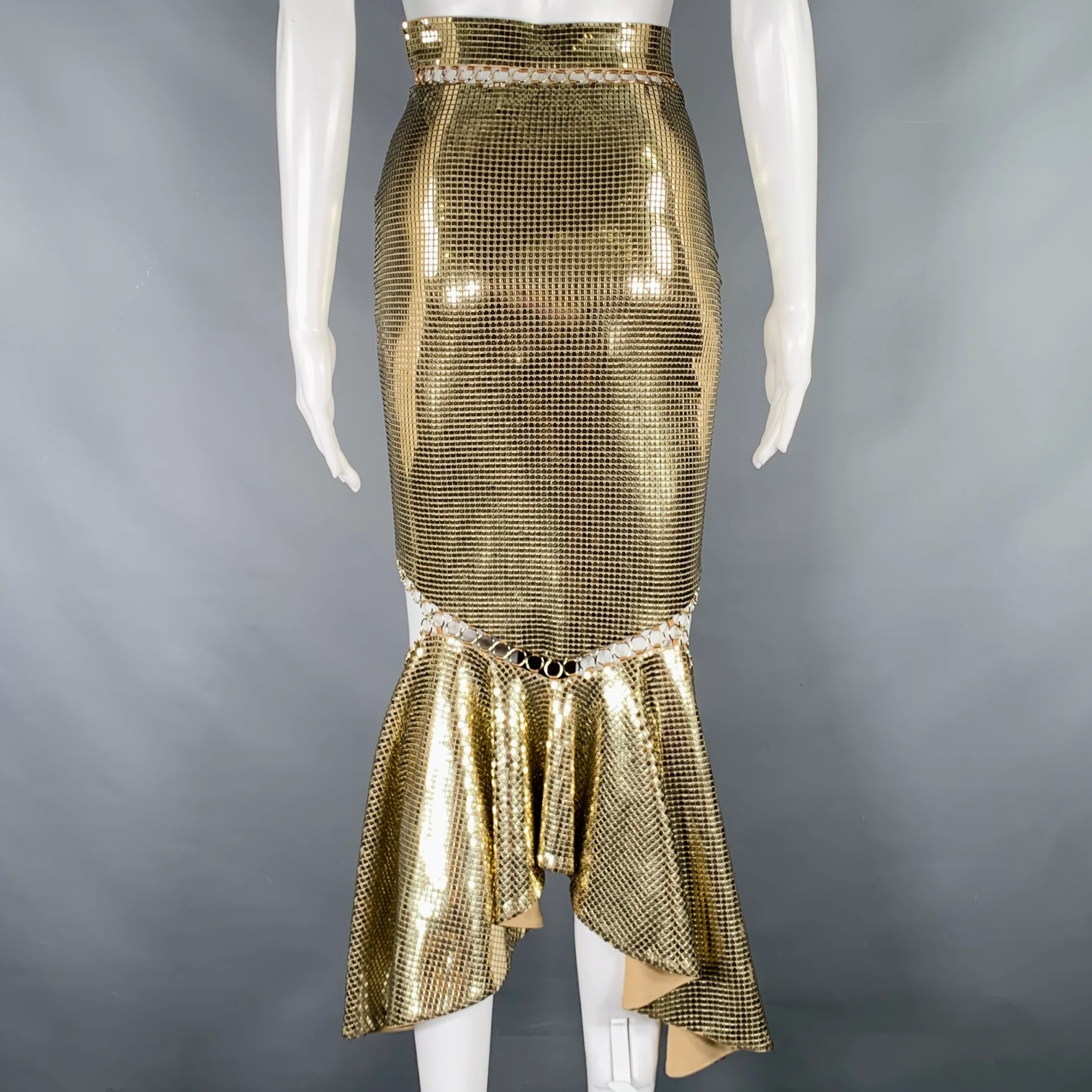 BURBERRY Size 0 Gold Beige Viscose Blend Disco Embellishment Mermaid Skirt - Image 3
