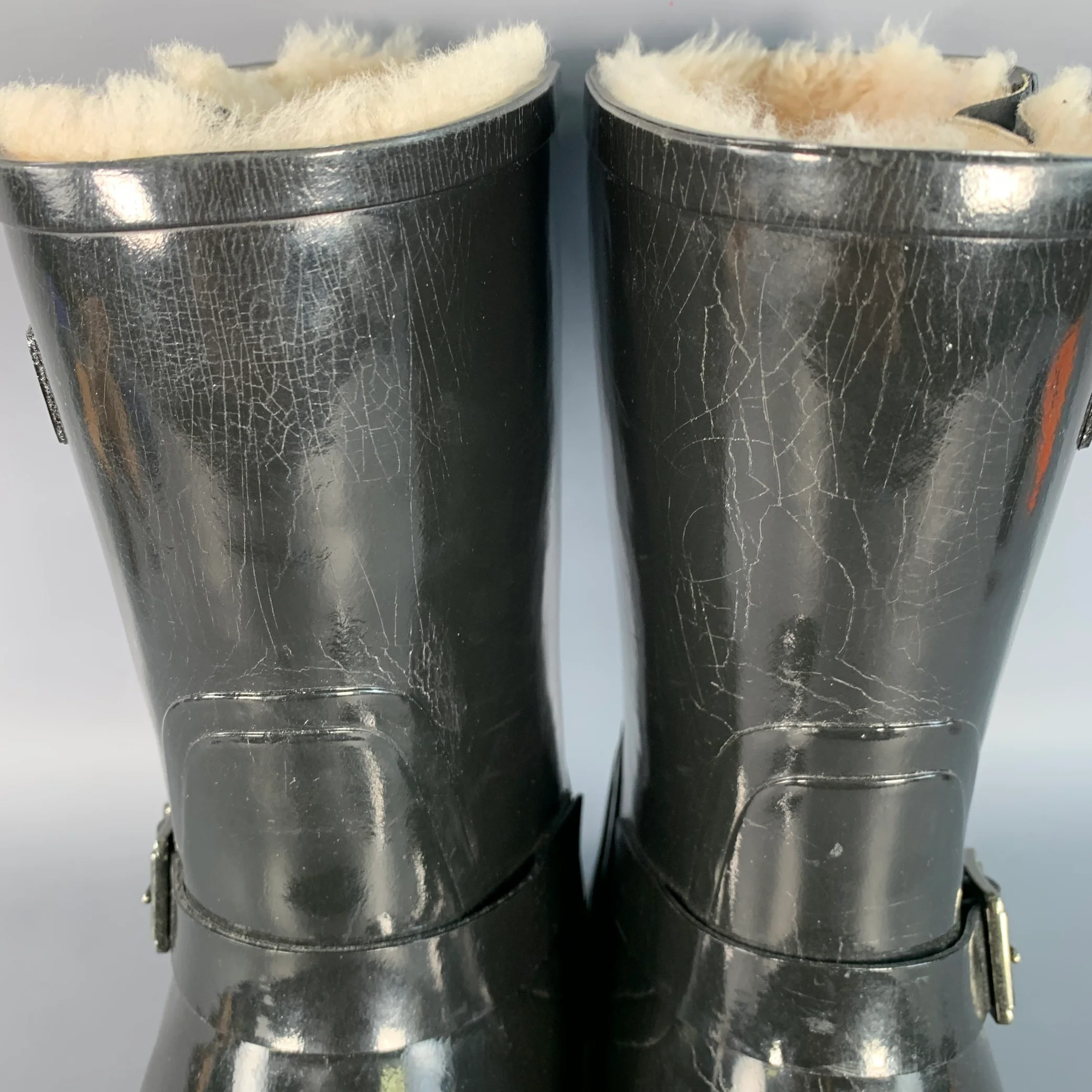 BURBERRY Size 10 Black Rubber Shearling Lined Rain Boots - Image 8