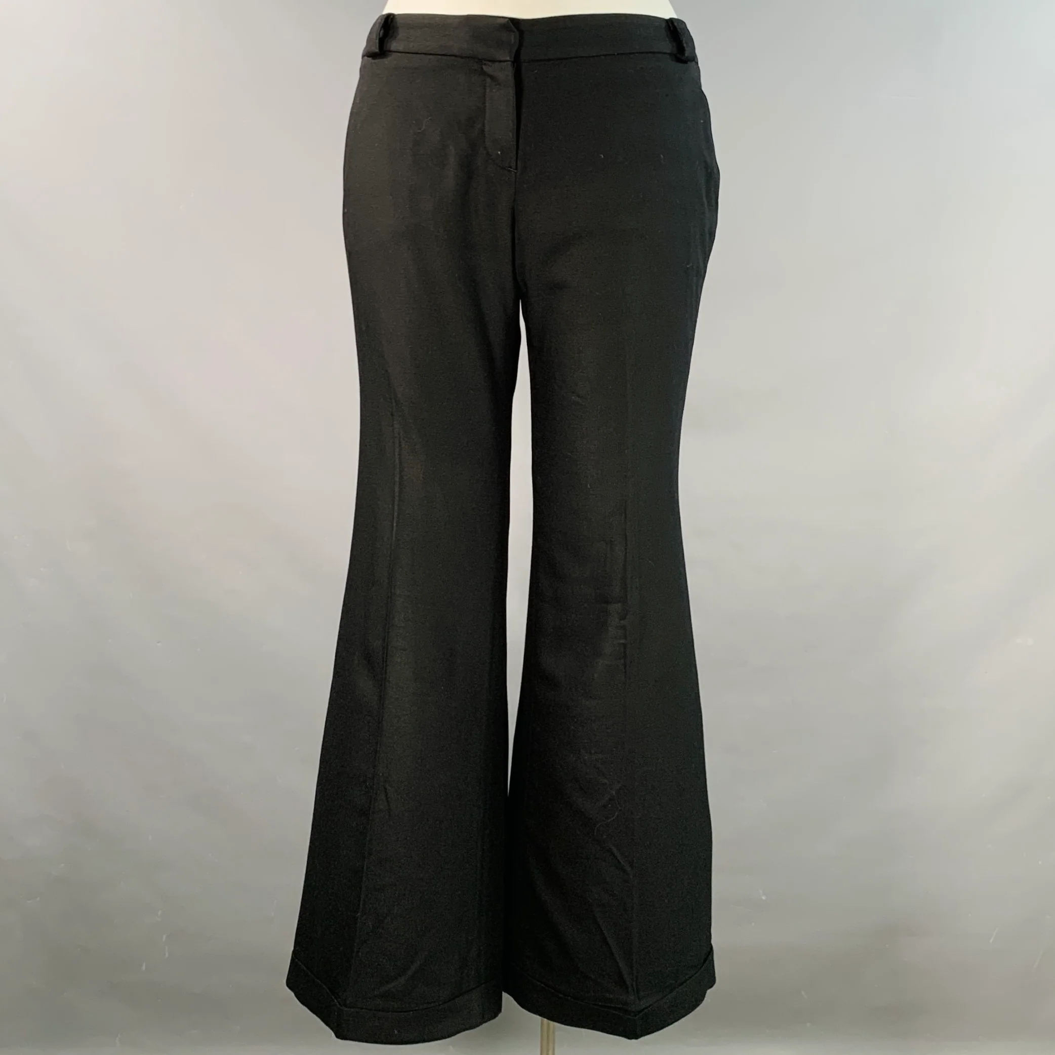 BURBERRY Size 10 Black Wool Blend Cuffed Wide Leg Dress Pants