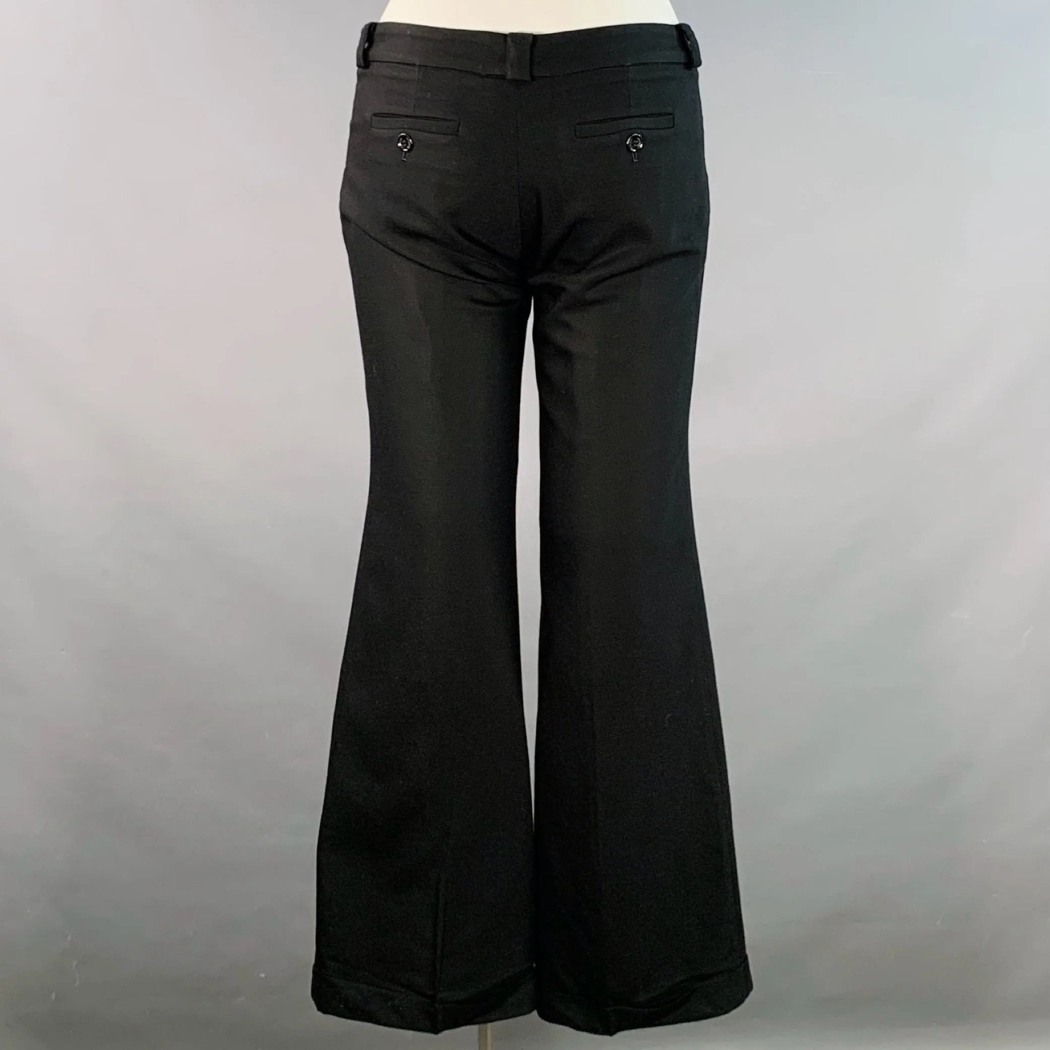 BURBERRY Size 10 Black Wool Blend Cuffed Wide Leg Dress Pants - Image 2