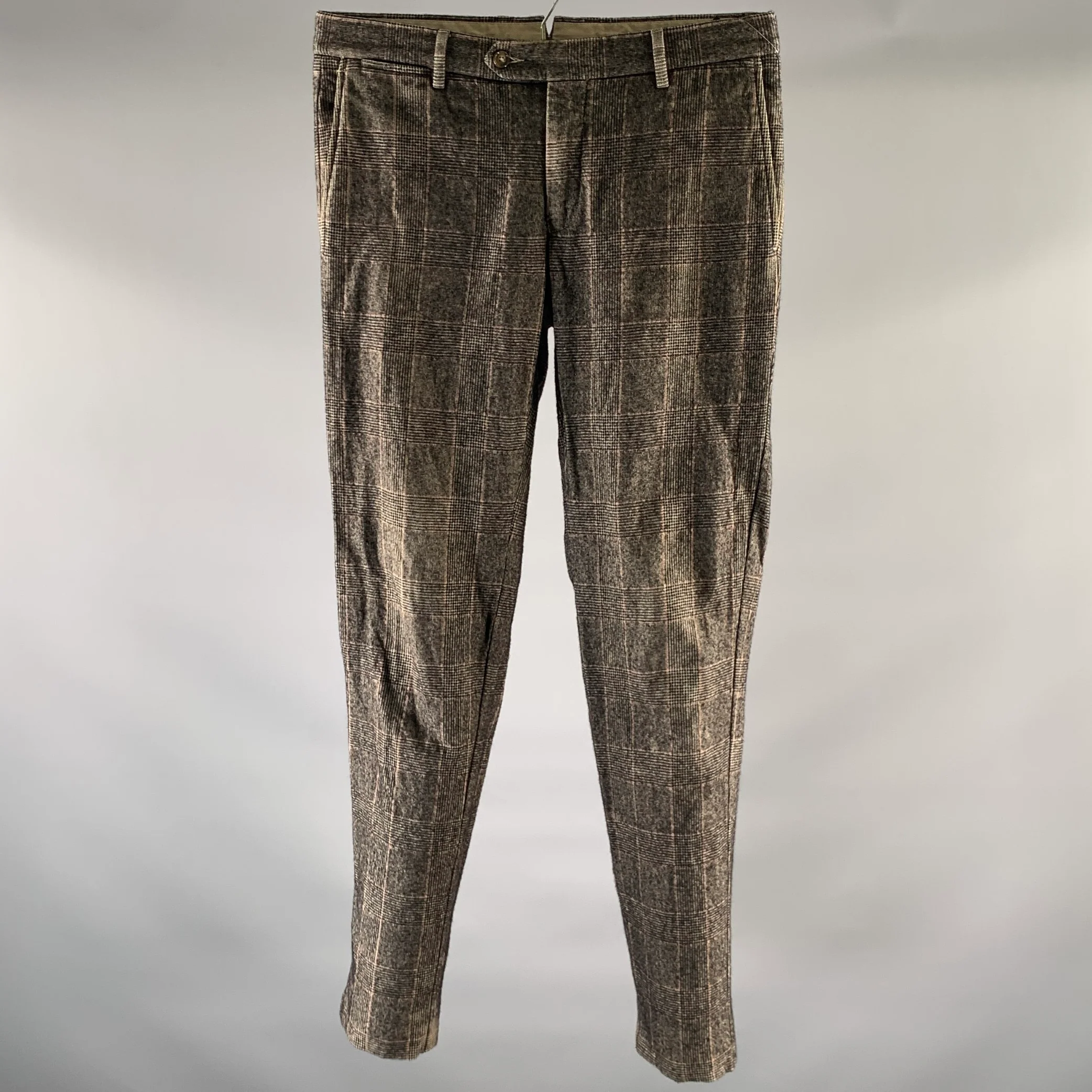 BURBERRY Size 30 Black Beige Red Glen Check Wool Blend Dress Pants