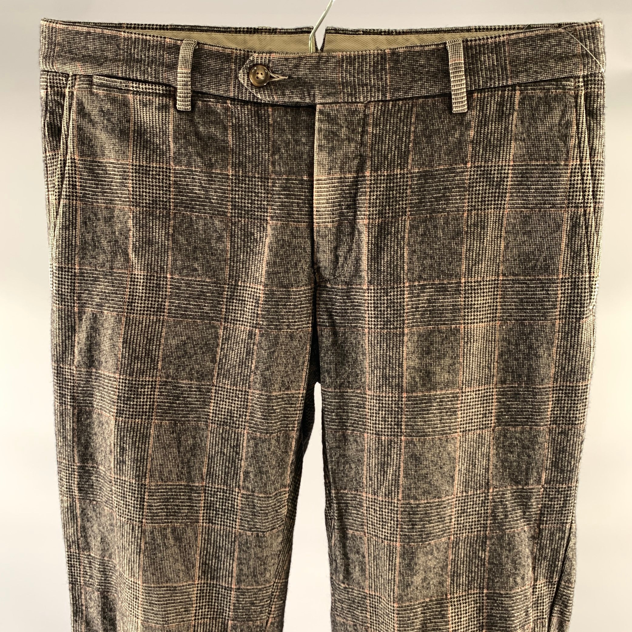 BURBERRY Size 30 Black Beige Red Glen Check Wool Blend Dress Pants - Image 2