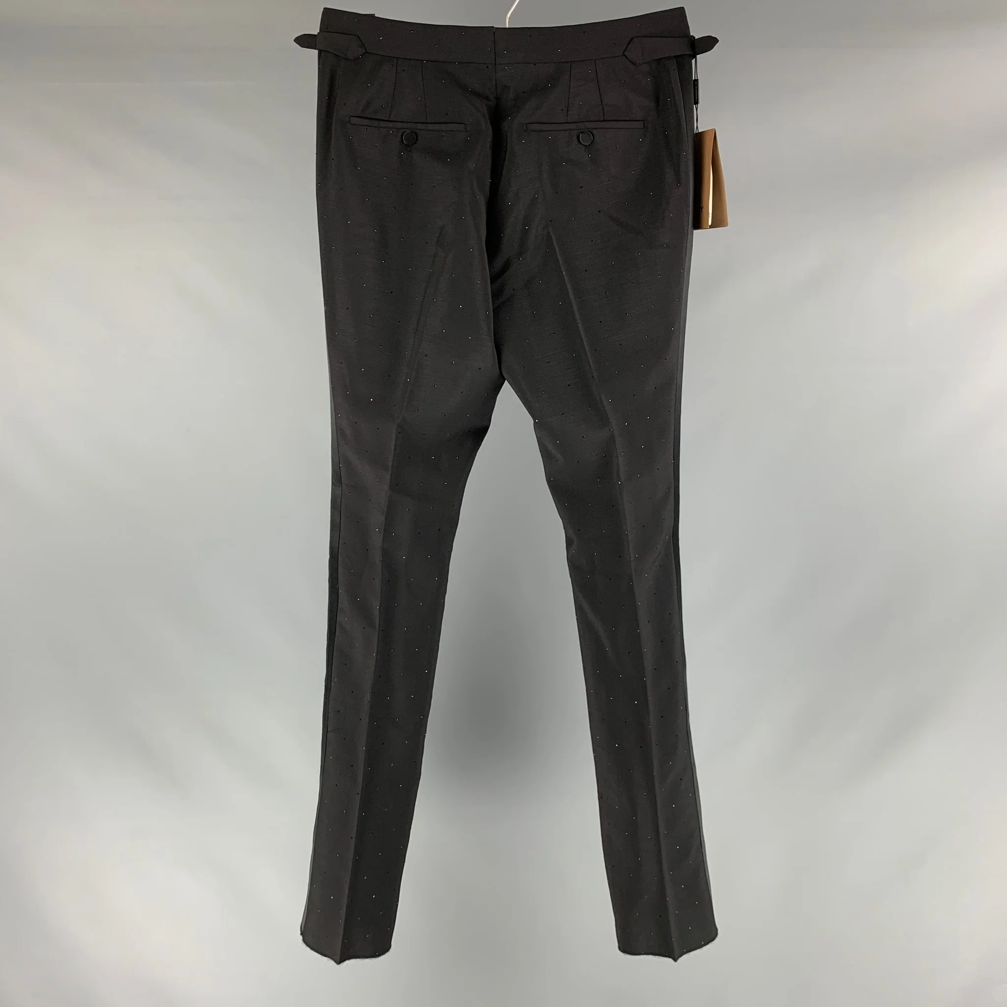 BURBERRY Size 32 Black Embellishment Wool Mohair Tuxedo Dress Pants - Image 3