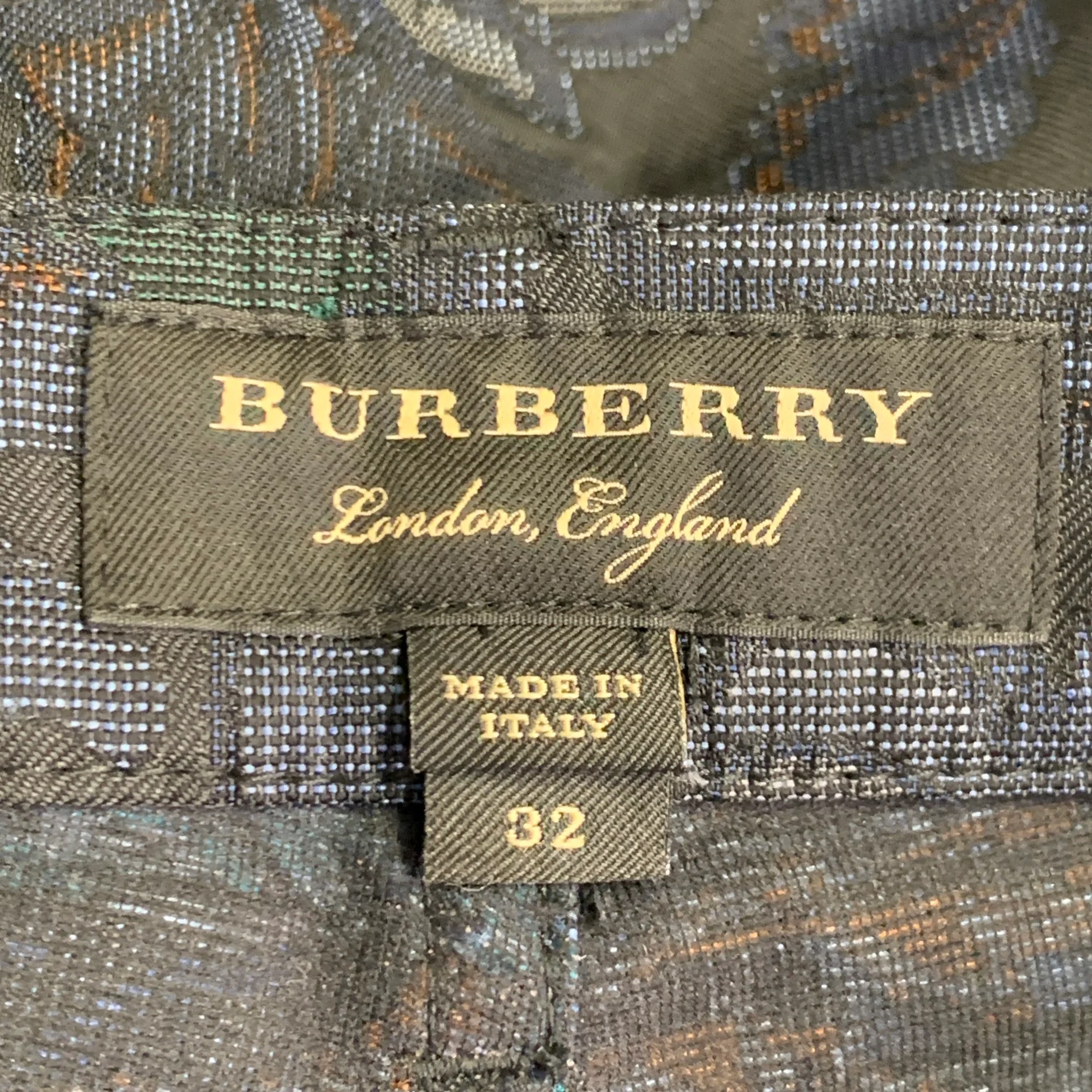 BURBERRY Size 32 Navy Brown Tapestry Polyester Cotton Tapered Slim Jeans - Image 5