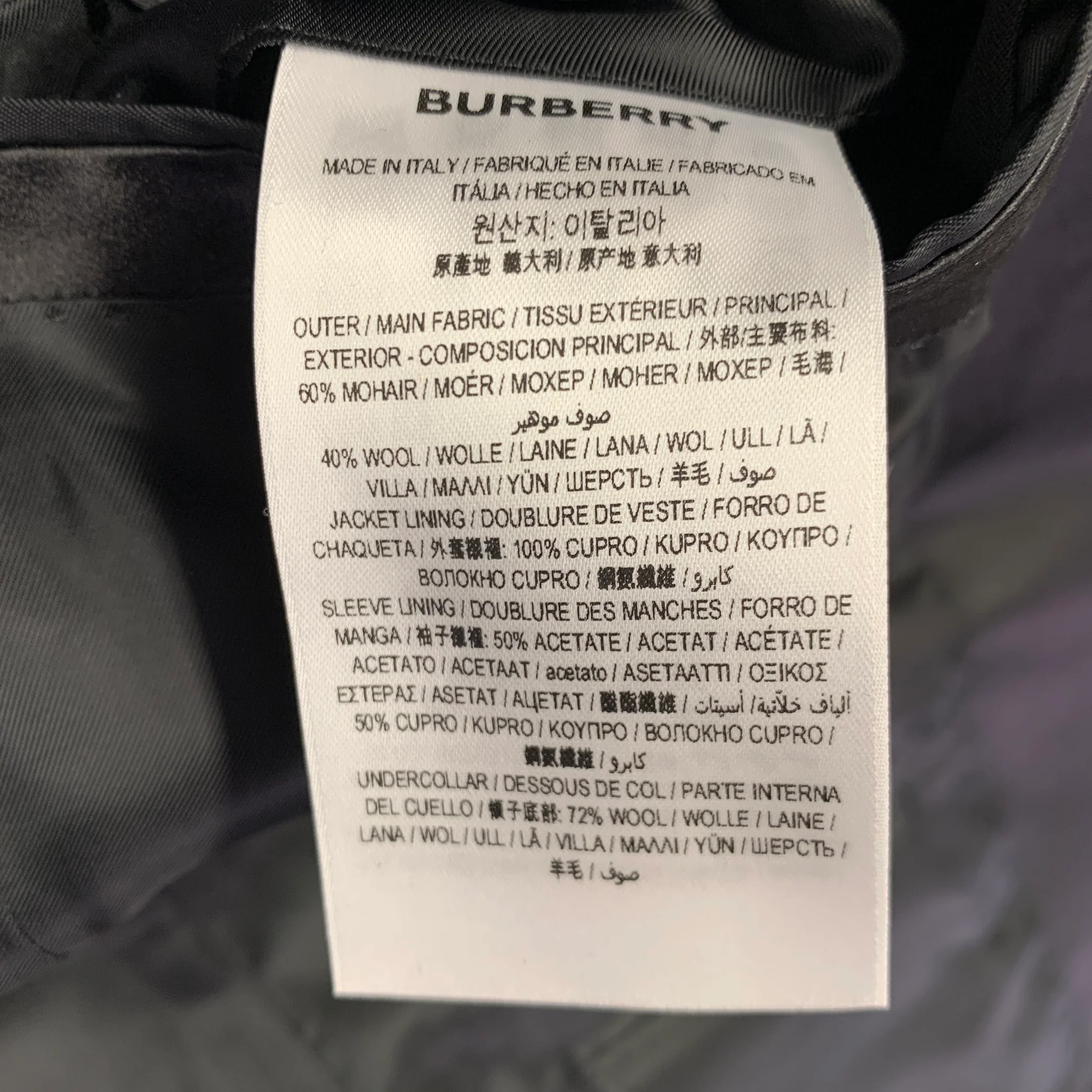 BURBERRY Size 40 Black Studded Mohair Wool Peak Lapel Sport Coat - Image 10