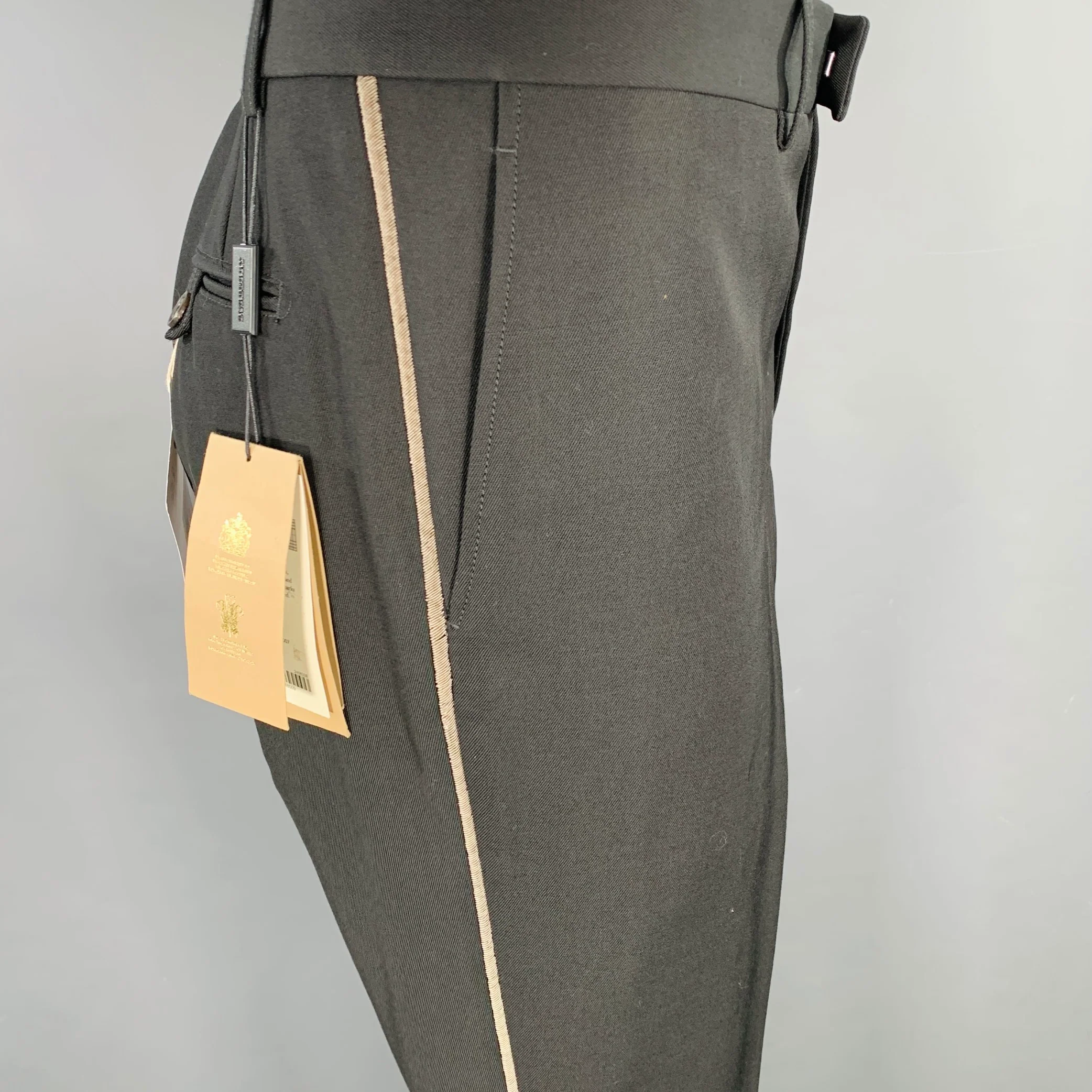 BURBERRY Size 40 Black Wool Tuxedo Dress Pants - Image 2