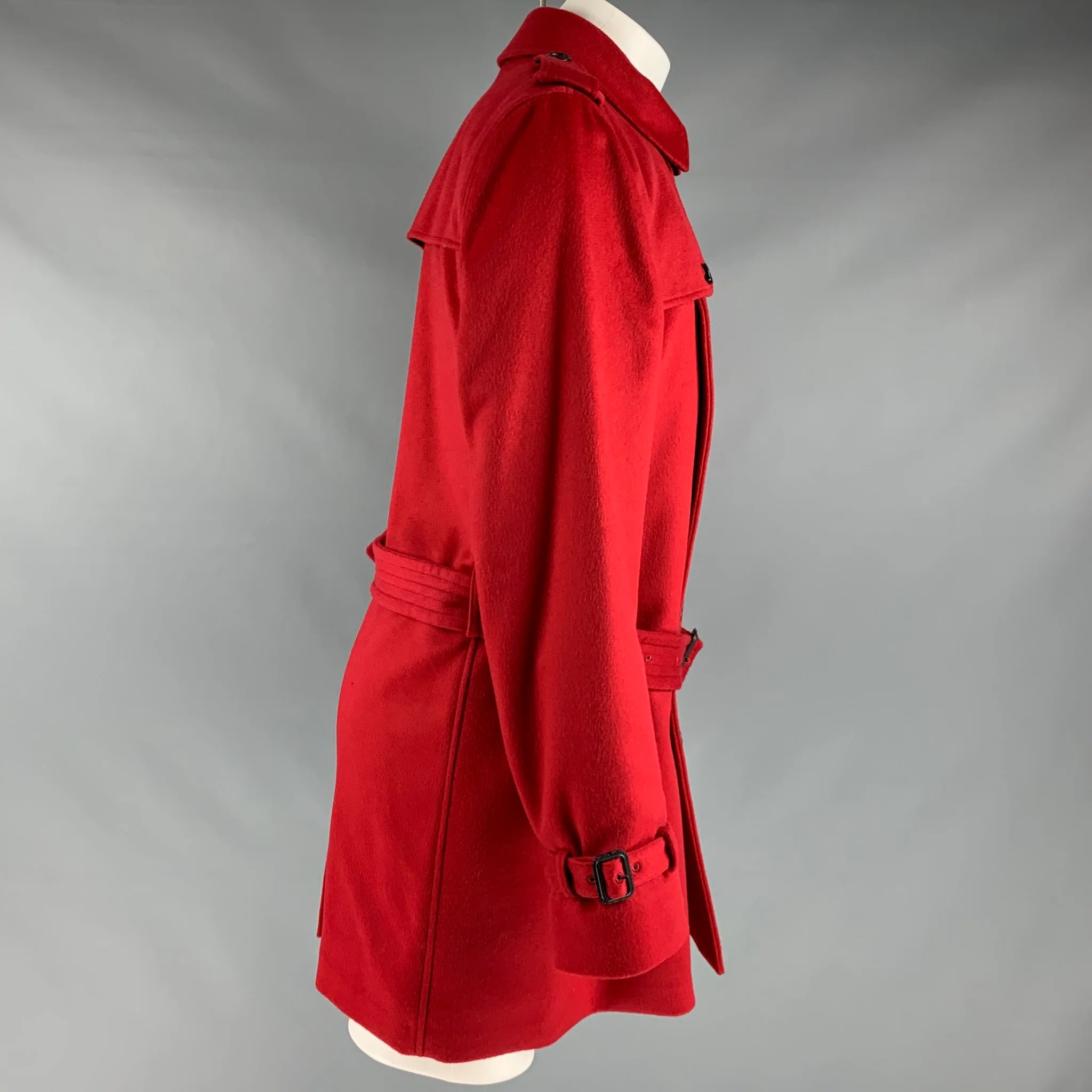 BURBERRY Size 42 Red Wool Cashmere Trench Coat - Image 2