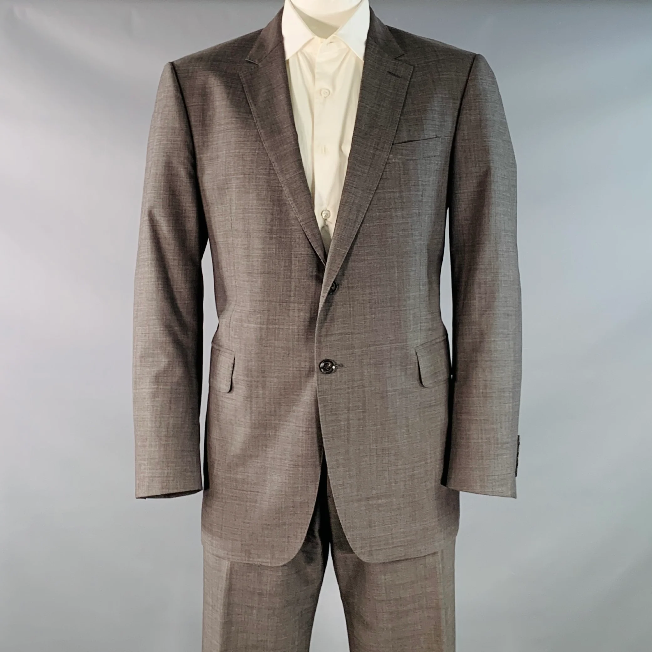 BURBERRY Size 46 Regular Grey Virgin Wool Notch Lapel Suit