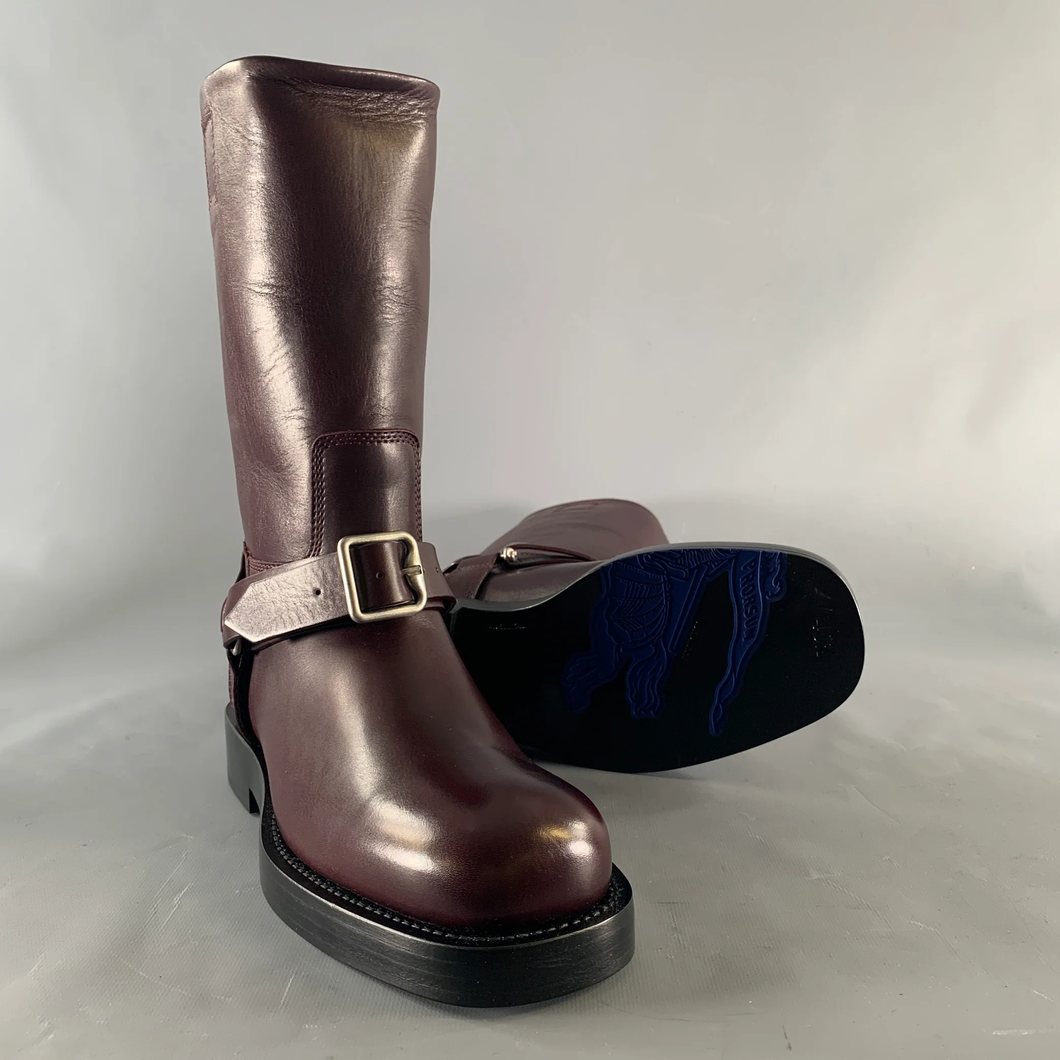 BURBERRY Size 7.5 Burgundy Leather Pull On Boots - Image 5