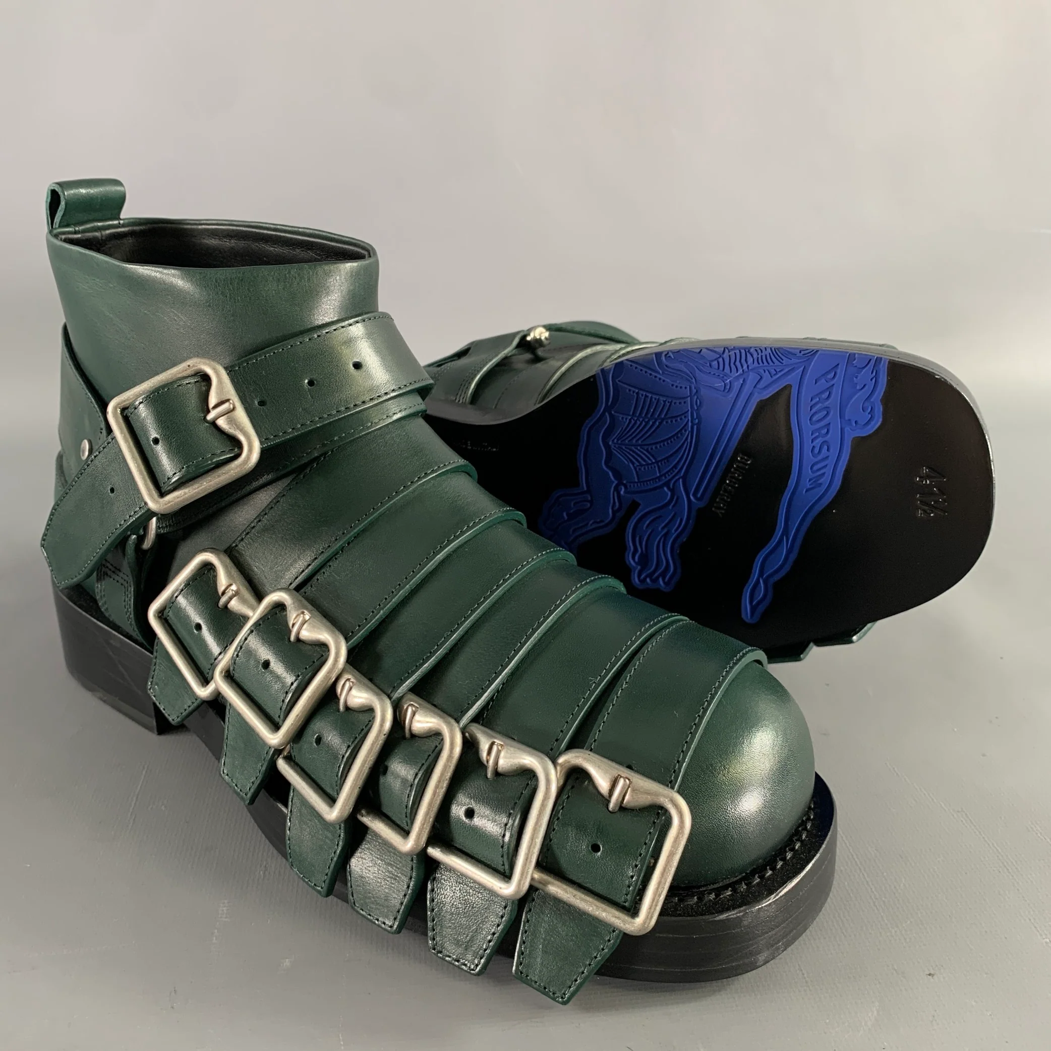 BURBERRY Size 8.5 Green Leather Pull On Boots - Image 5