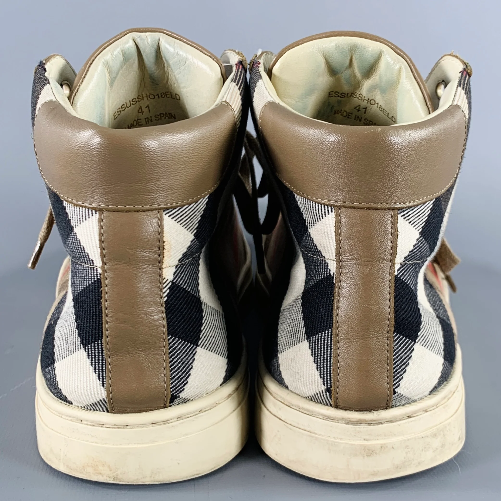 BURBERRY Size 8 Beige Black Plaid Canvas High Top Sneakers - Image 3