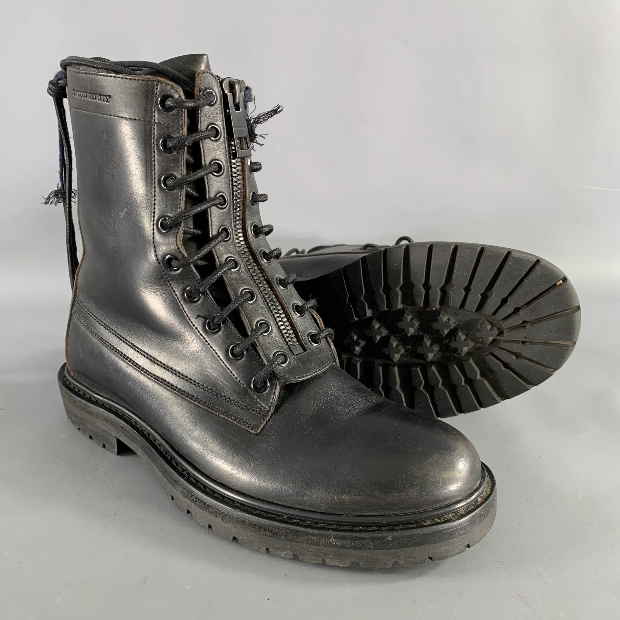 BURBERRY Size 8 Black Leather Lace Up Boots - Image 5