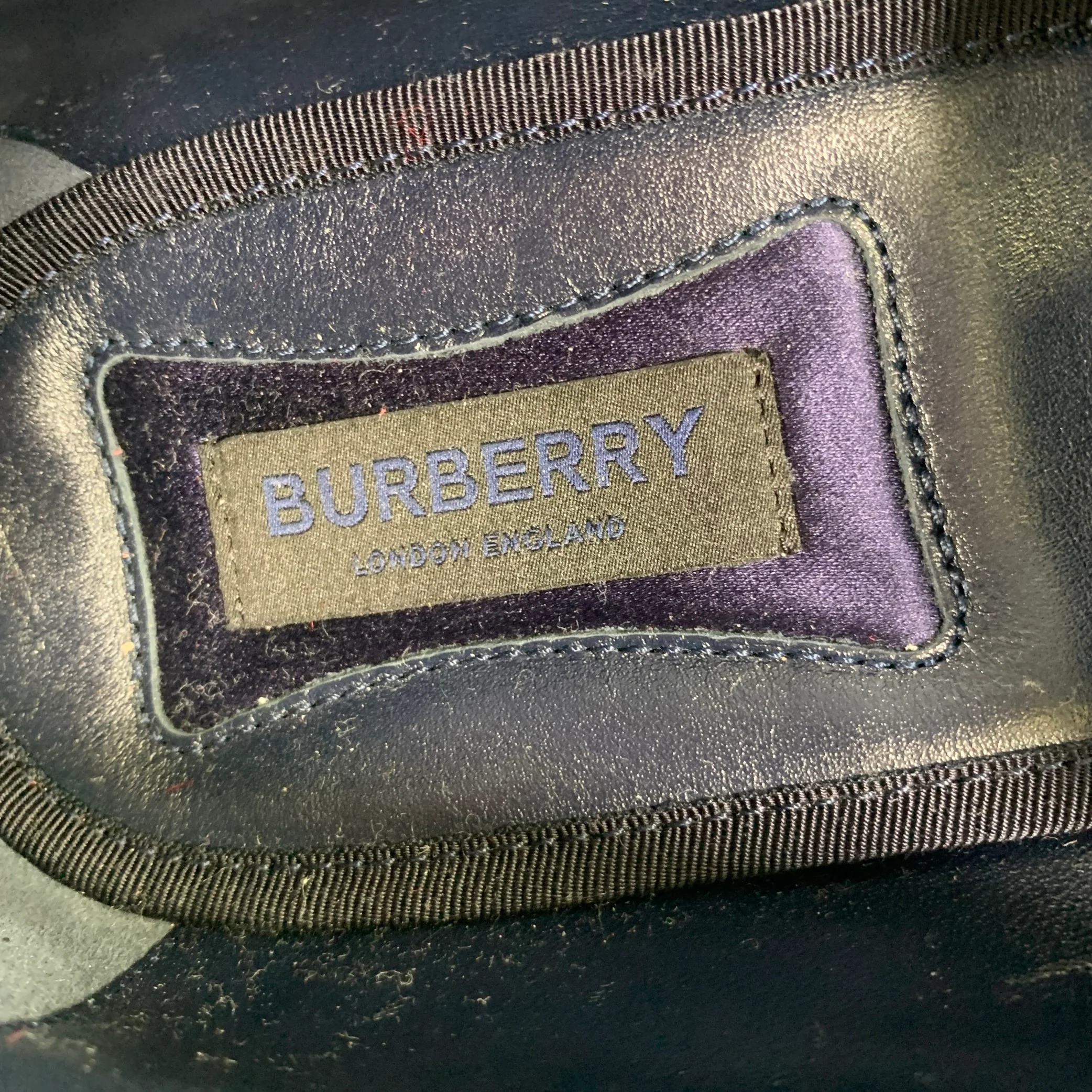 BURBERRY Size 9.5 Navy Monogram Velvet Slip On Loafers - Image 9