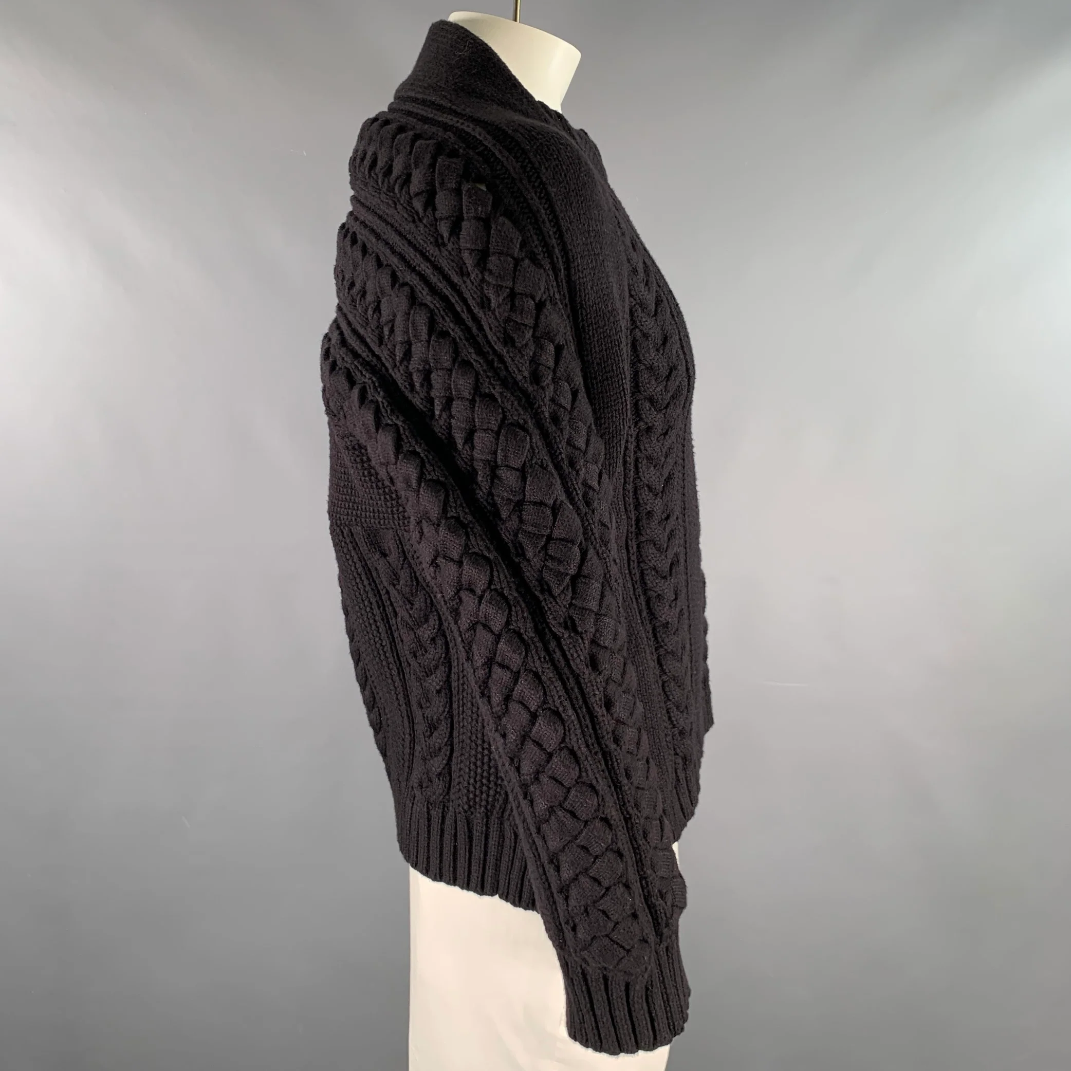 BURBERRY Size L Black Cable Knit Cotton Polyester Raglan Sweater - Image 3