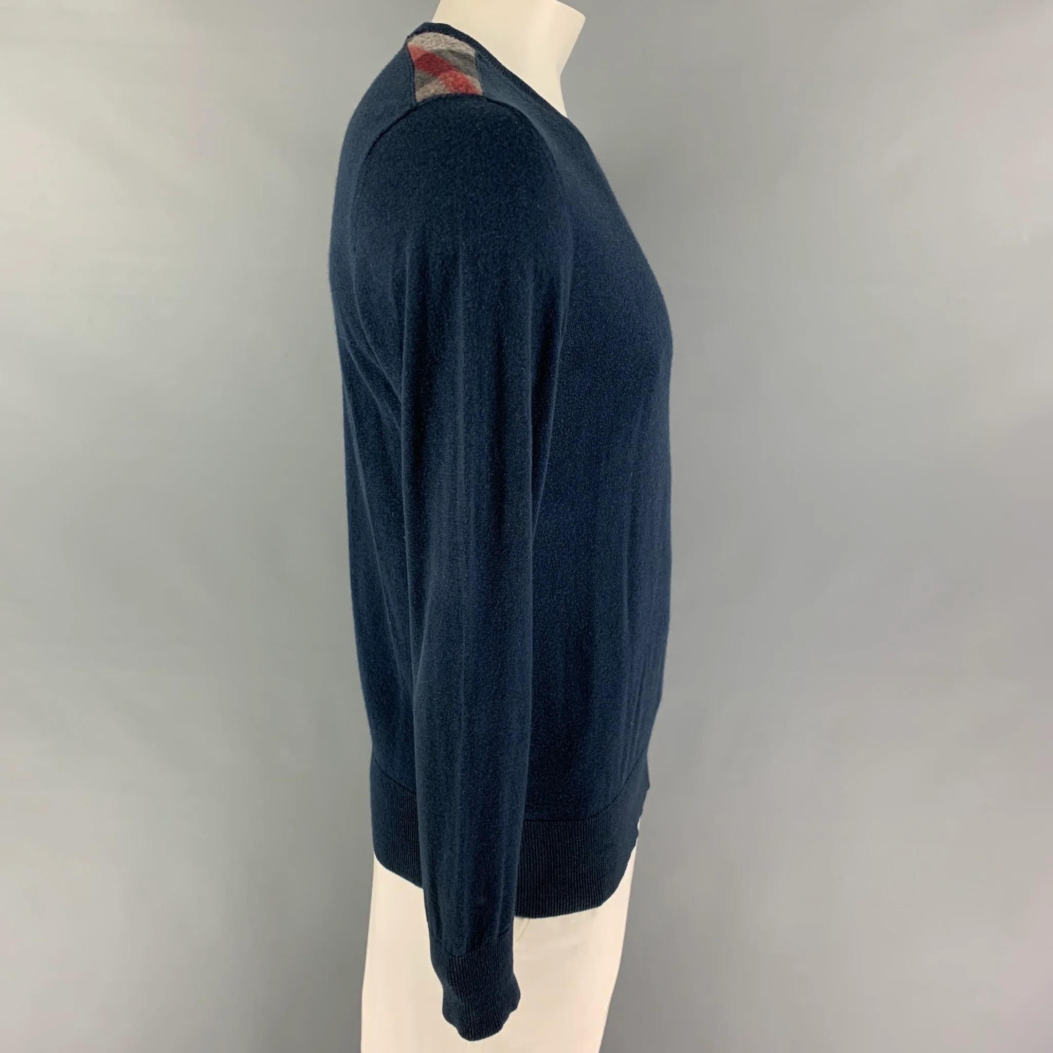 BURBERRY Size L Navy Cashmere Cotton Crew-Neck Pullover - Image 3
