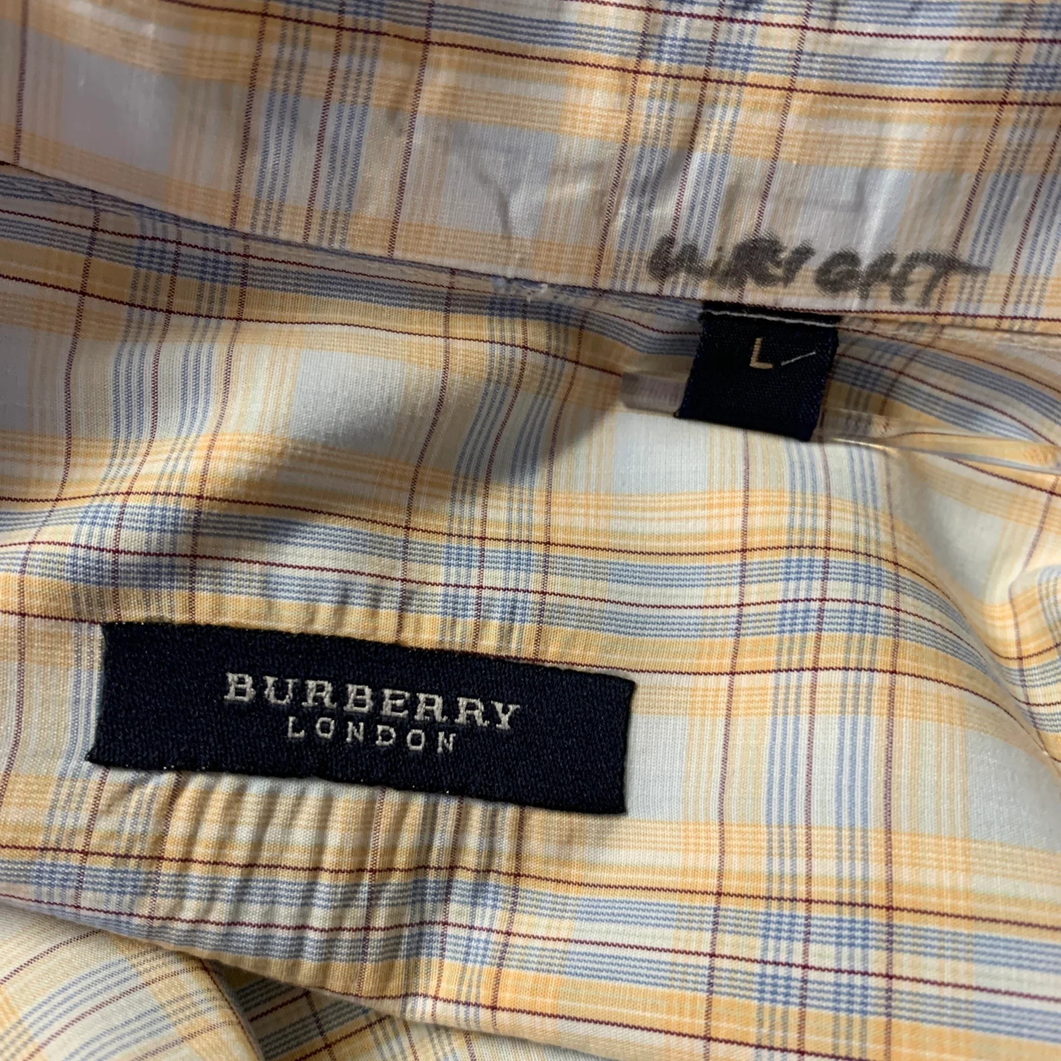 BURBERRY Size L Orange Blue Tartan Button Down Long Sleeve Shirt - Image 5