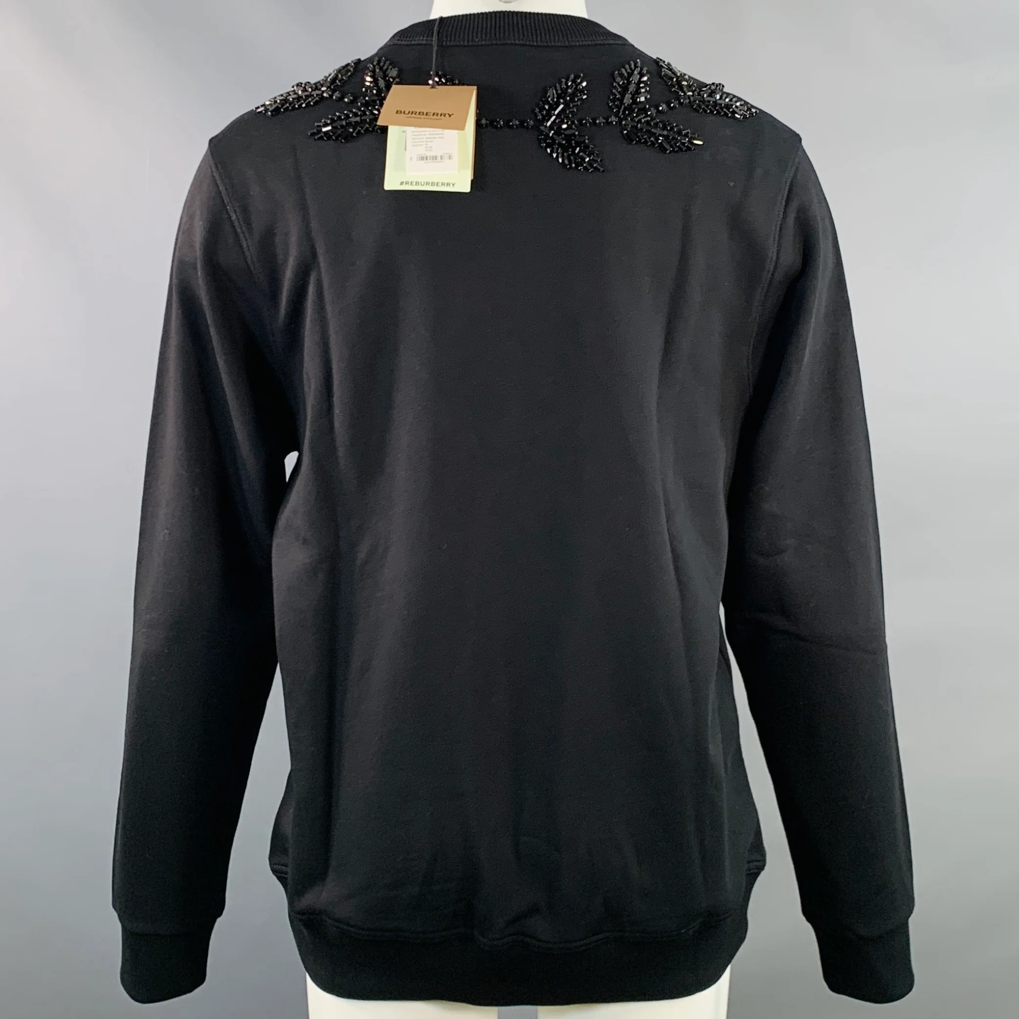 BURBERRY Size M Black Crystal Embellishment Cotton Crew Neck Sweatshirt - Image 4