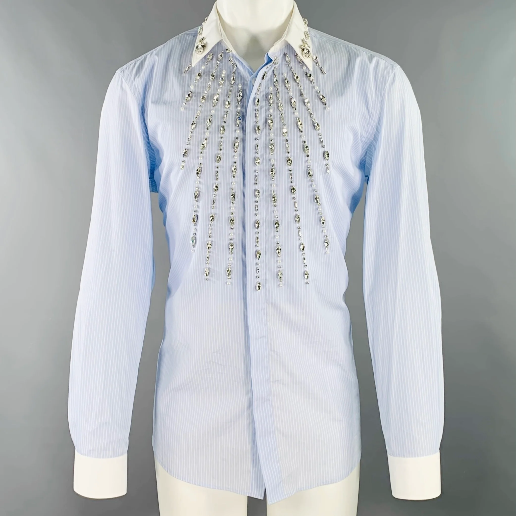 BURBERRY Size M Blue White Pinstripe Cotton Button Up Long Sleeve Shirt
