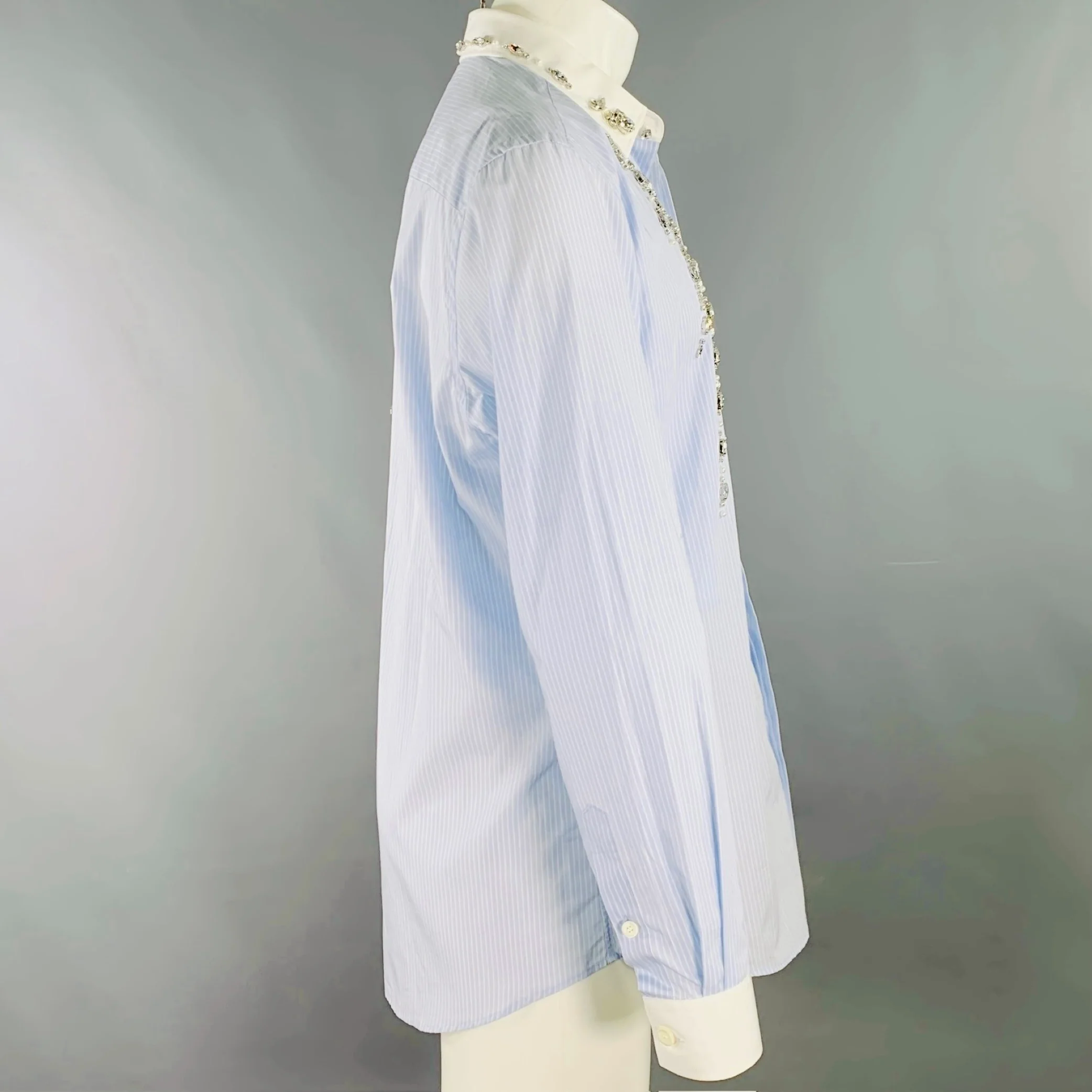 BURBERRY Size M Blue White Pinstripe Cotton Button Up Long Sleeve Shirt - Image 3