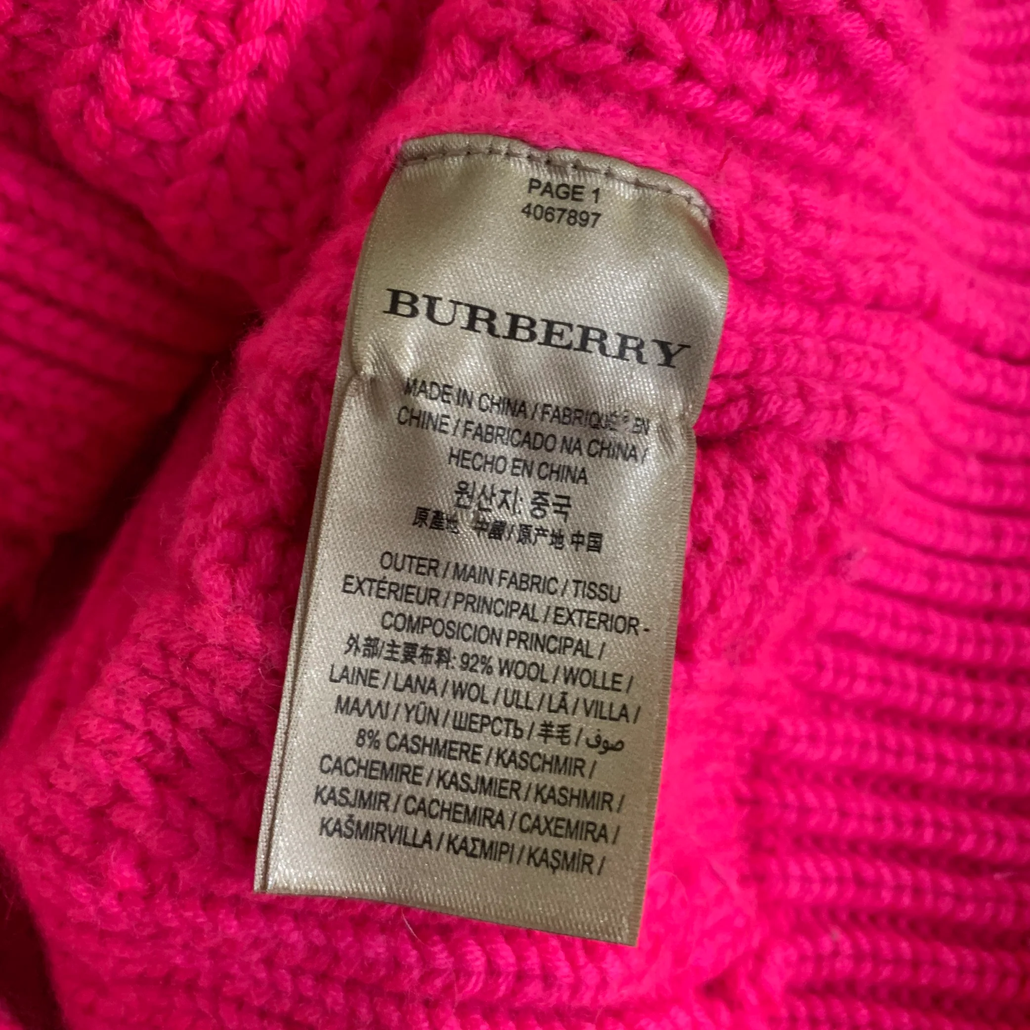 BURBERRY Size M Pink Wool Cashmere Cable Knit Crew-Neck Sweater - Image 6