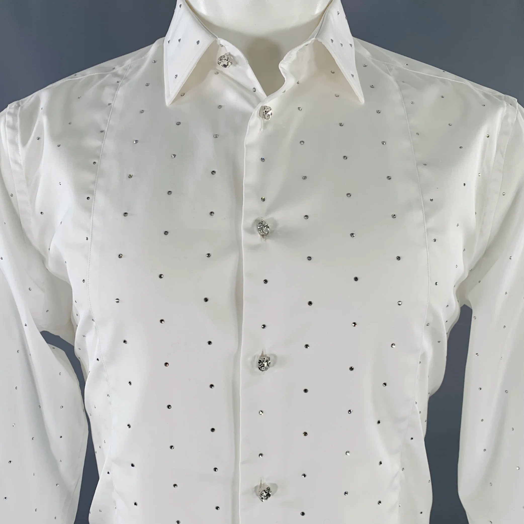 BURBERRY Size S Evening Gem White Embellishment Cotton Tuxedo Long Sleeve Shirt - Image 2