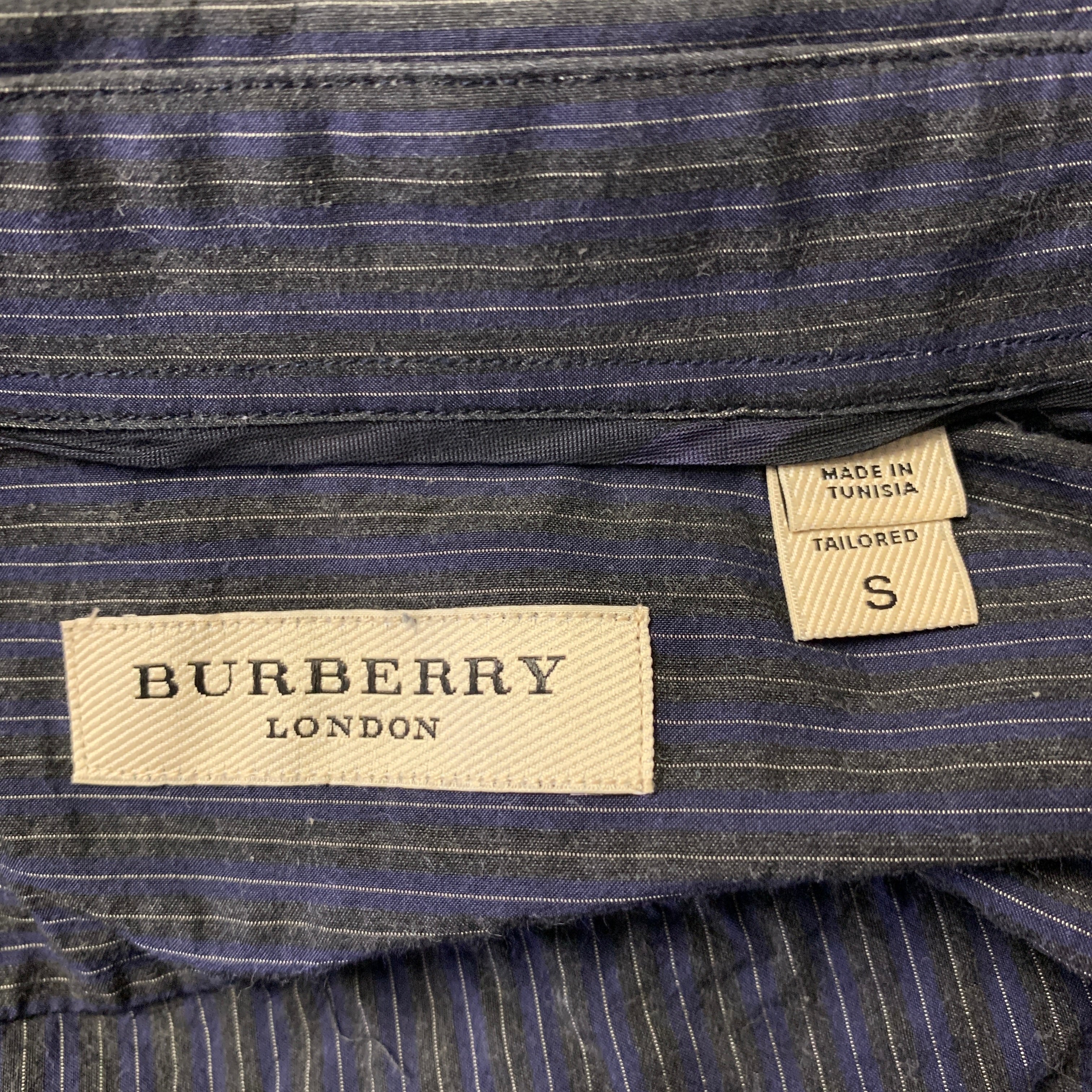 BURBERRY Size S Navy Grey Pinstripe Cotton Long Sleeve Shirt - Image 6