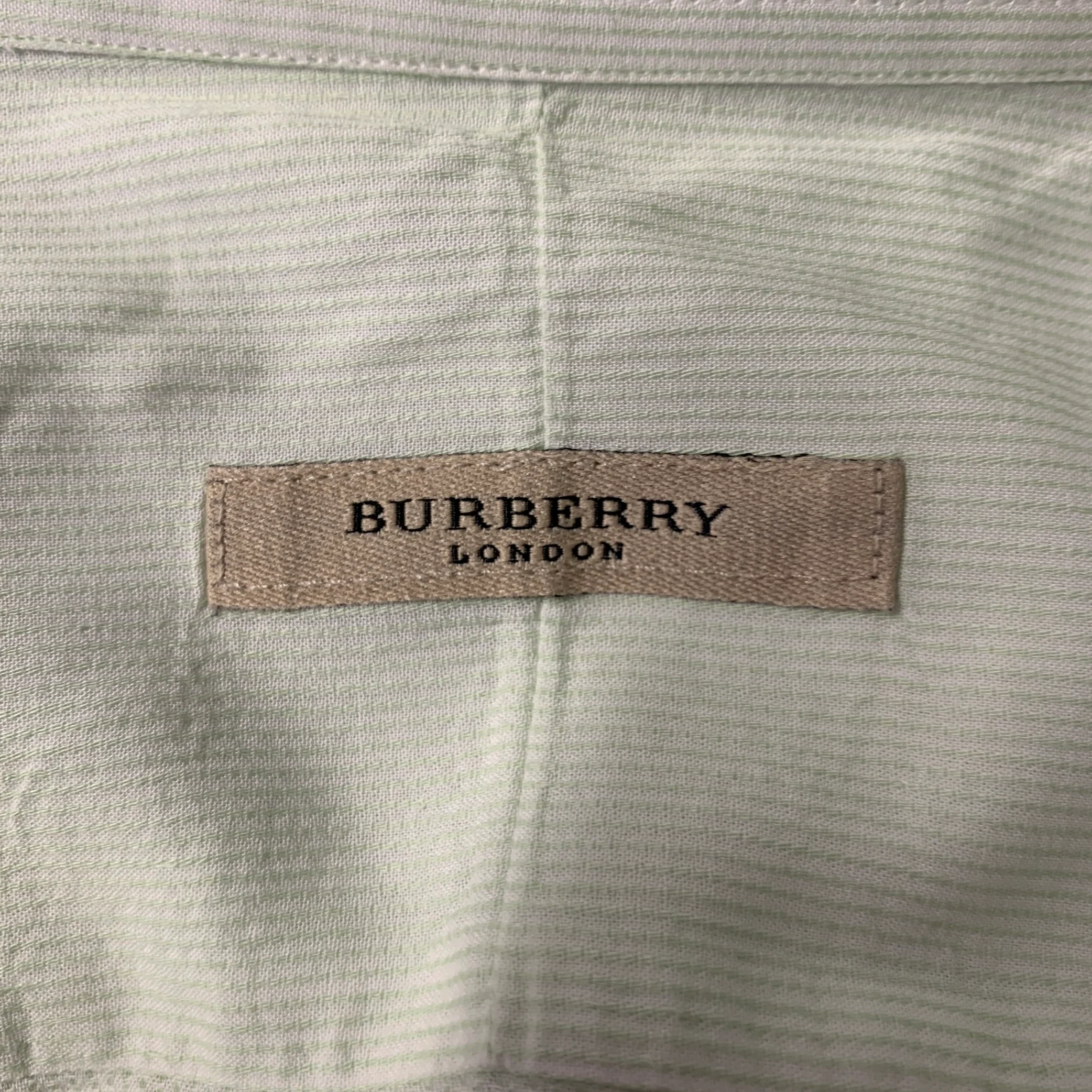 BURBERRY Size XL Green Mint Stripe Cotton Pointed Collar Long Sleeve Shirt - Image 5