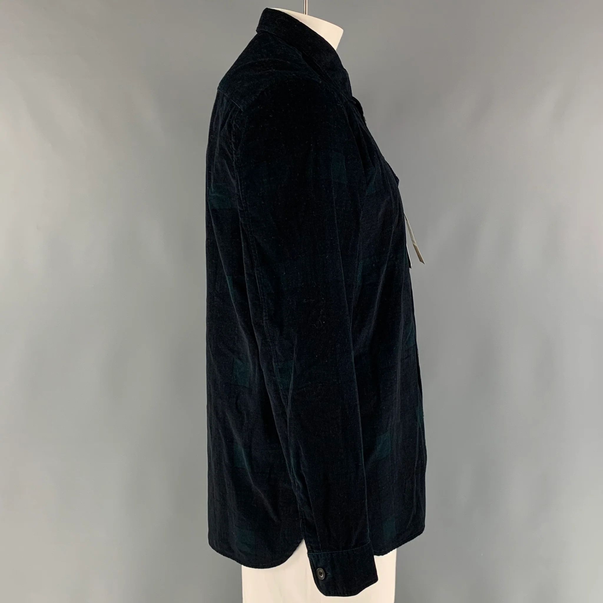 BURBERRY Size XL Navy Green Blackwatch Plaid Cotton Long Sleeve Shirt - Image 2