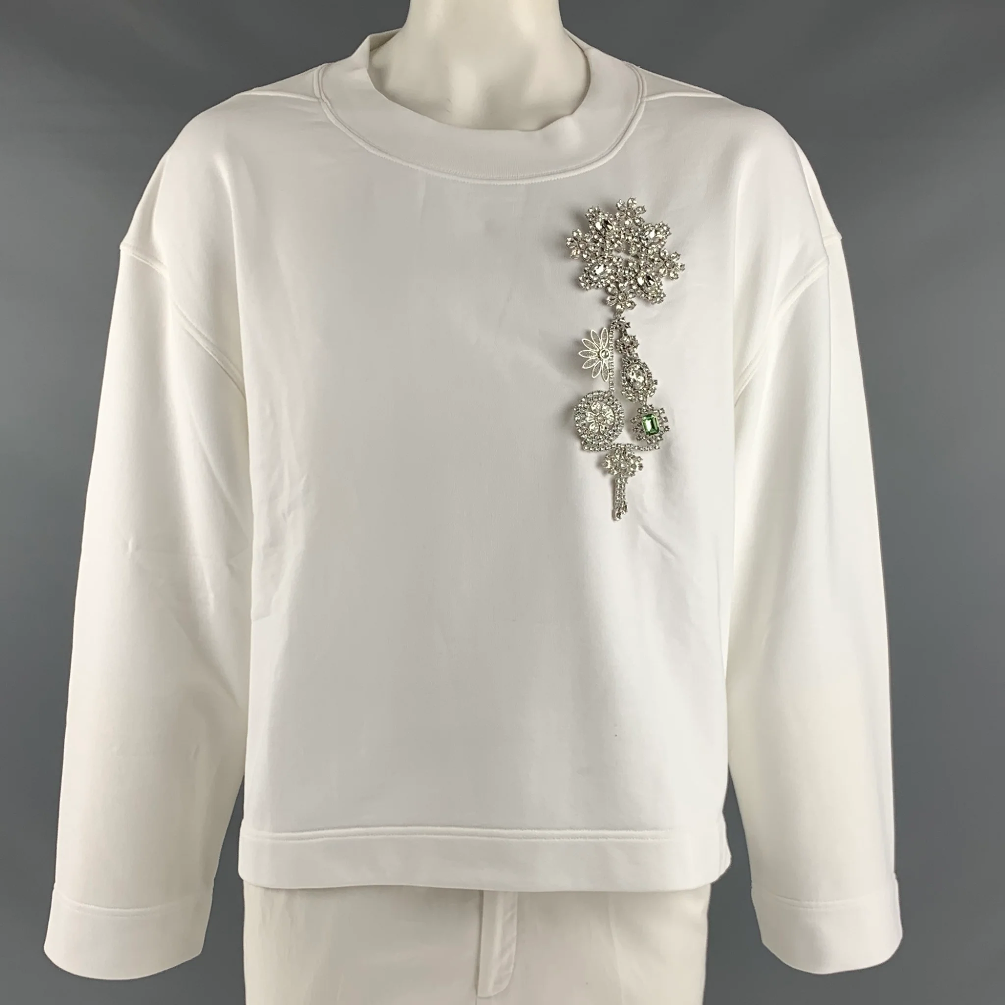 BURBERRY Size XL White Solid Cotton Cropped Sweatshirt