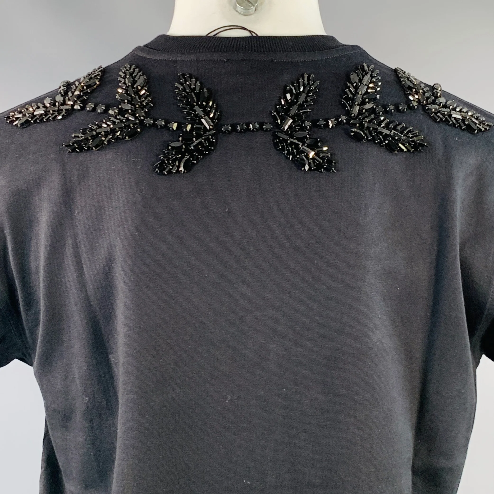 BURBERRY Size XS Black Crystal Embellishment Cotton Crew-Neck T-shirt - Image 5