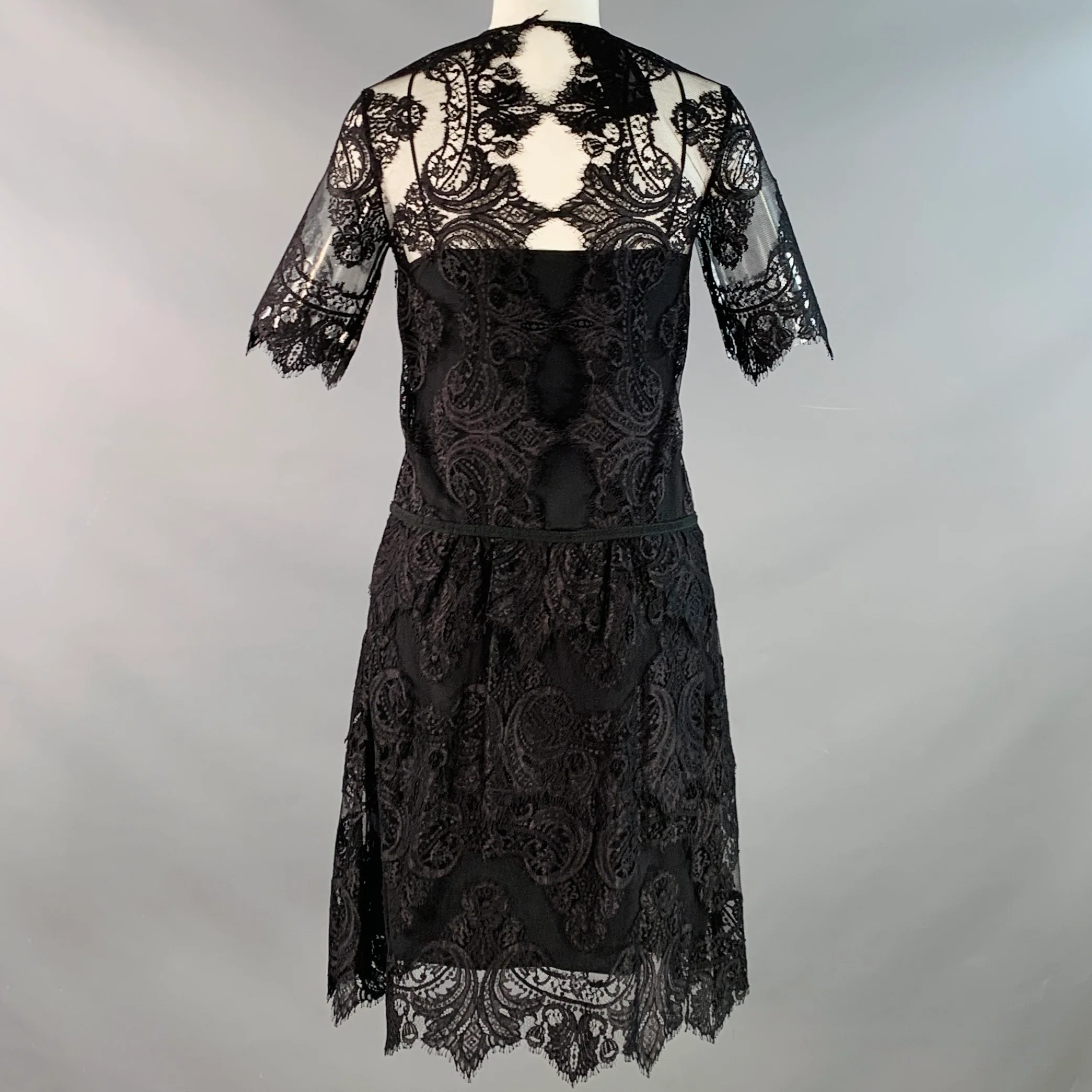 BURBERRY Size XS Black Lace Short Sleeve Drop Waist Knee Length Cocktail Dress - Image 4