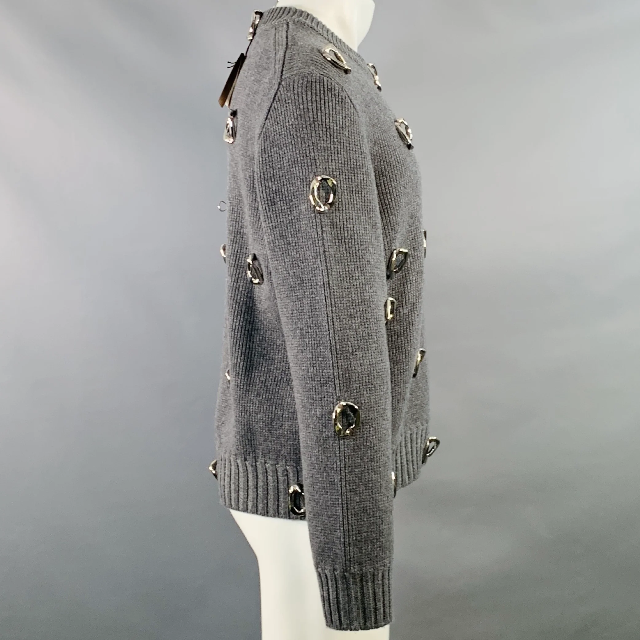 BURBERRY Size XS Grey Embellishment Cashmere Wool Crew Neck Sweater - Image 3
